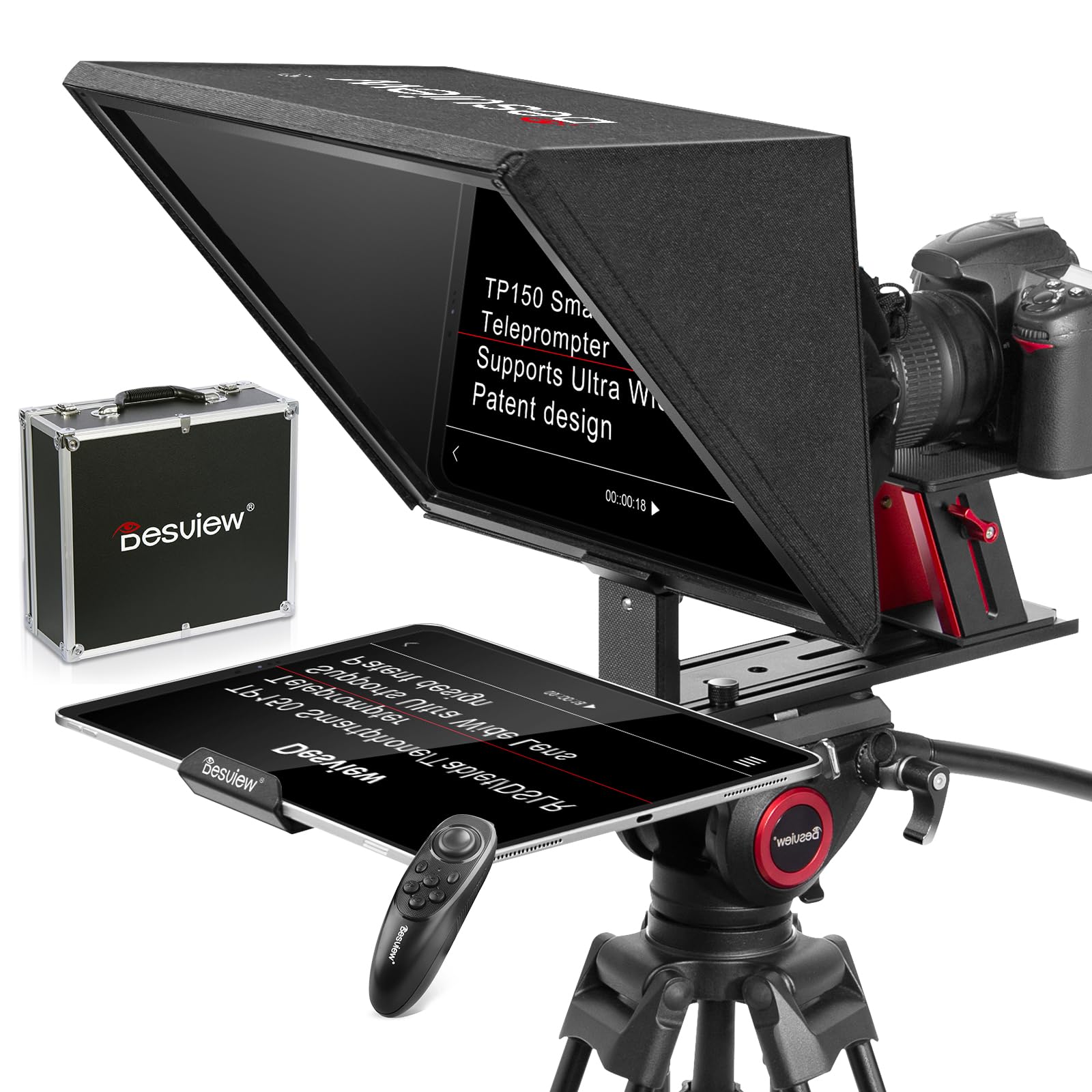 Desview TP150 15-Inch Aluminum Alloy Teleprompter with Remote Control - Compatible with iPad, Smartphone, Tablet & Camera - Portable Video Prompter Kit with Carry Case for Content Creators, YouTubers & Live Streaming