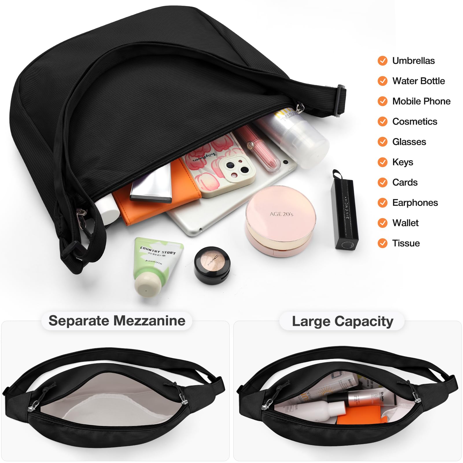 Stylish Women's Crossbody Bag - Small Crescent Nylon Hobo Shoulder Purse with Adjustable Strap for Travel, Work & Everyday Use | Lightweight & Durable Handbag for Commuting, Shopping & Casual Outings