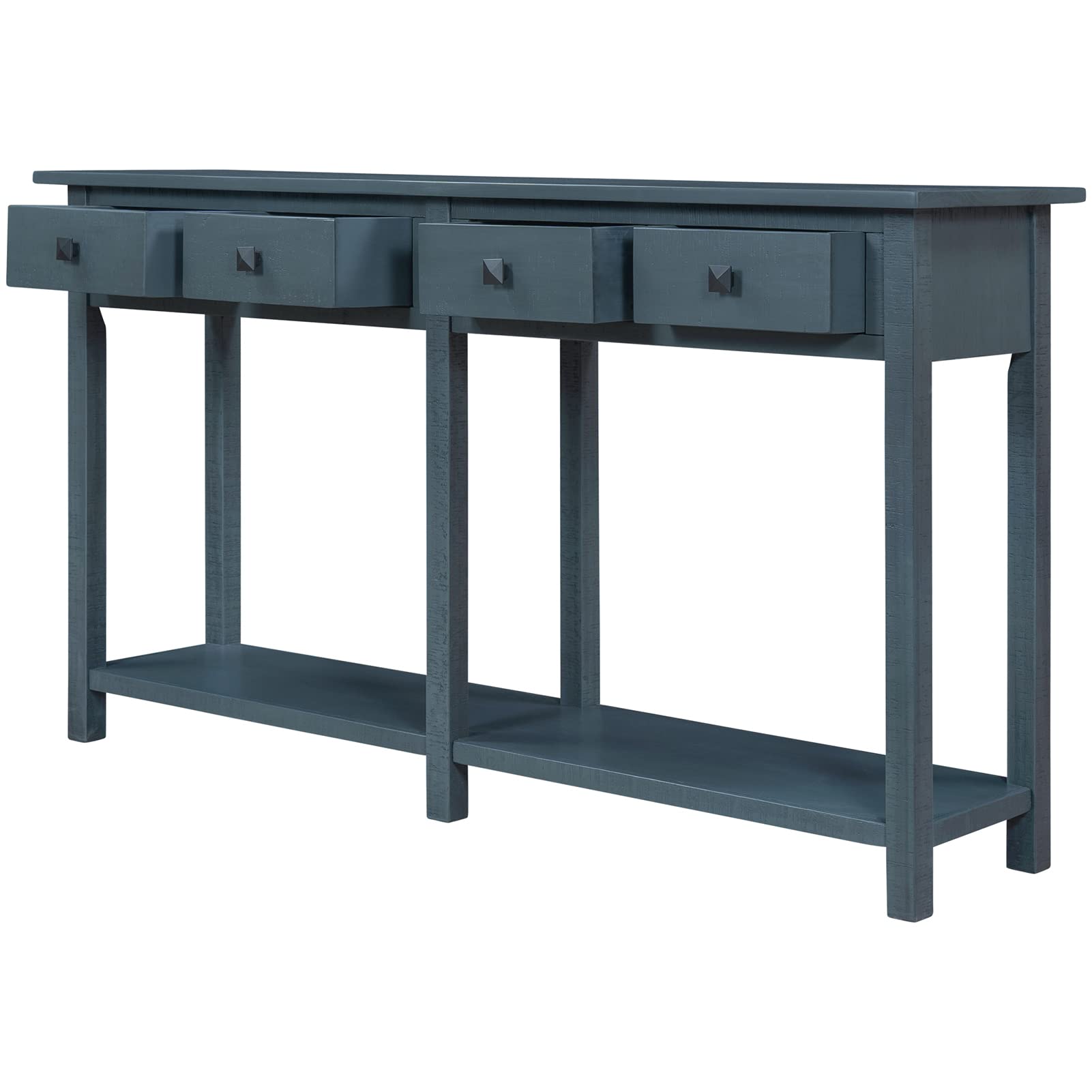 59 Inch Rustic Console Table with 4 Drawers & Open Shelf - Narrow Long Entryway Sofa Table, Brushed Texture Hallway Foyer Table for Living Room, Front Hall, Kitchen Counter - Perfect for Home Decor, Small Space Storage & Entryway Organization