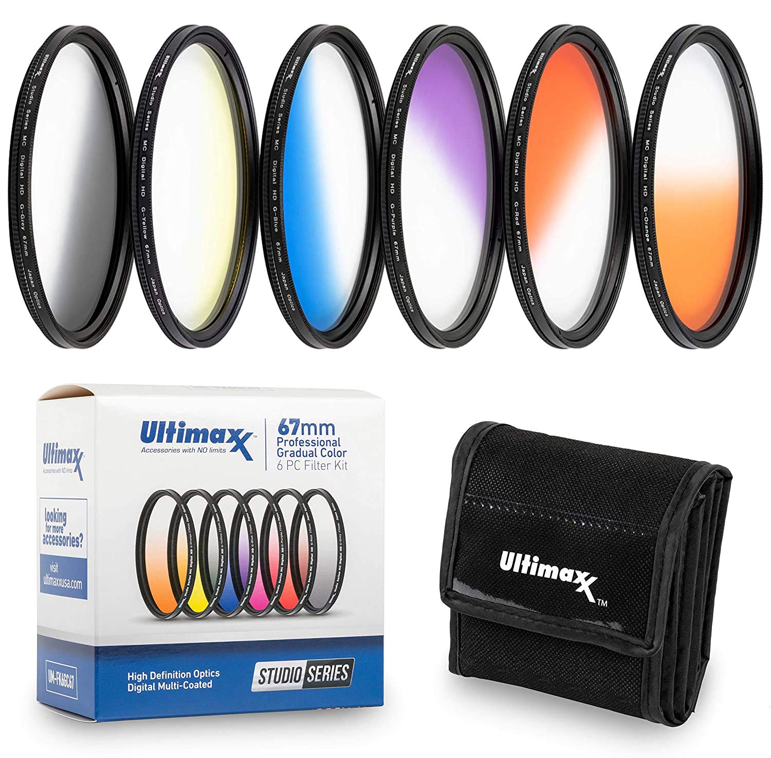 58MM Ultimaxx Six Piece Gradual Color Filter Kit (Orange, Yellow, Blue, Purple, Red, Grey) for Canon EOS 9000D 800D 760D 750D 700D 1300D 1200D DSLR Cameras - Perfect for Landscape, Portrait & Creative Photography