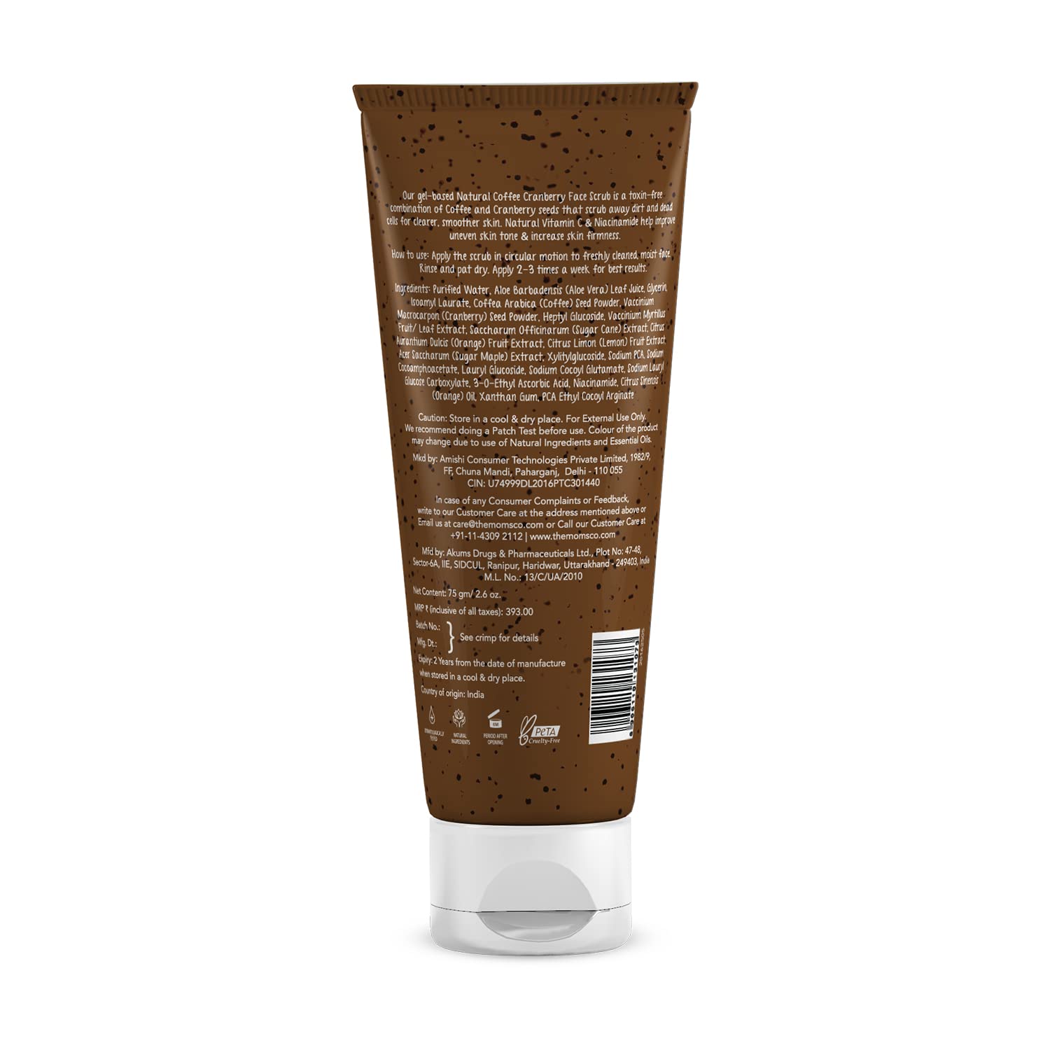 The Moms Co Natural Cranberry Coffee Face Scrub with Vitamin C - Exfoliating & Brightening Treatment for Radiant Skin (75g) | Perfect for Daily Skincare Routine & Glowing Complexion