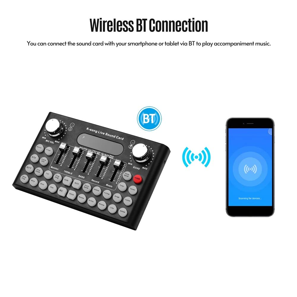 Professional USB Audio Mixer & Voice Changer - Smart Live Sound Card with 300+ Sound Effects, Noise Reduction for Podcasting, Gaming, Streaming & Recording (Compatible with PC/Mac/Phone)