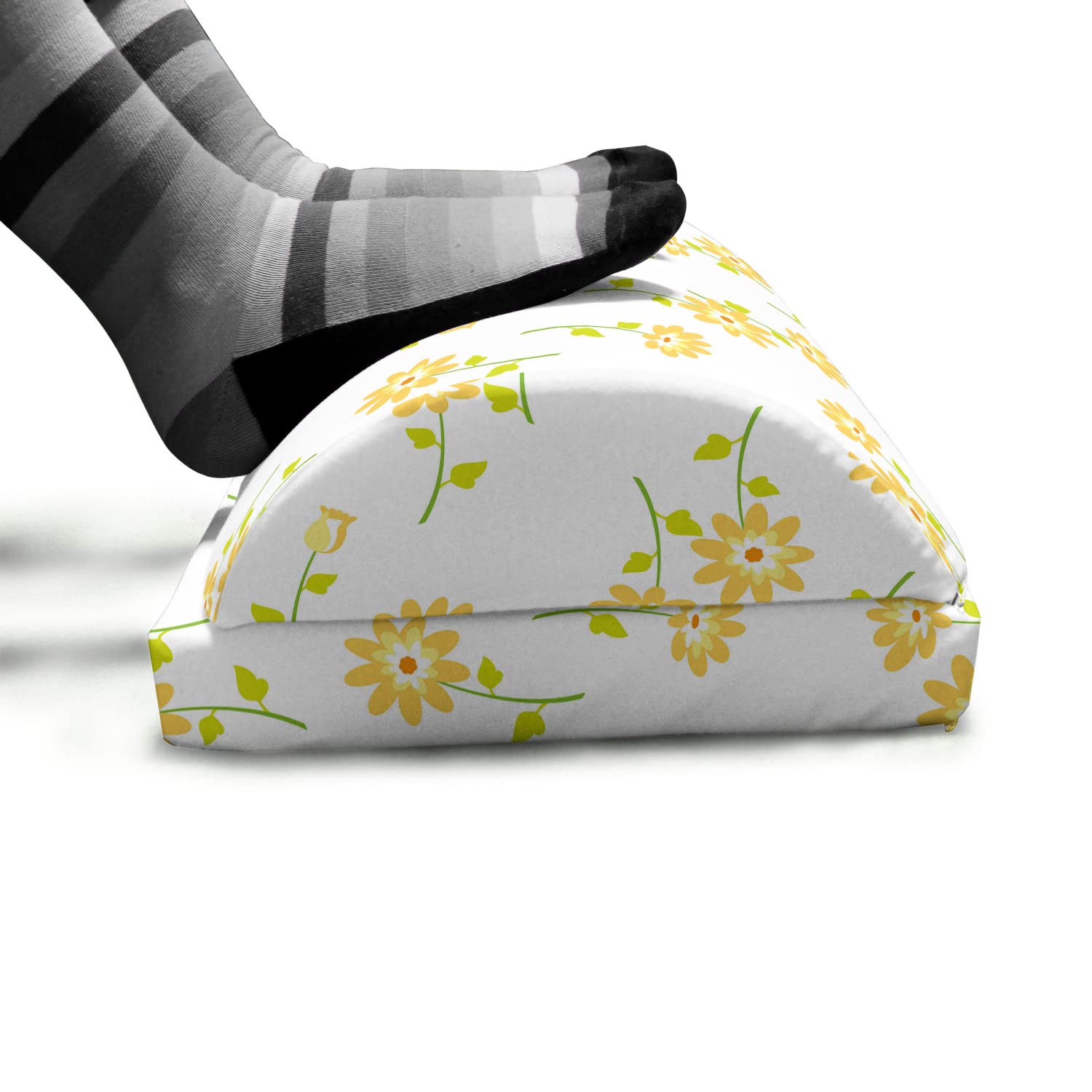 Ambesonne Floral Foot Rest with Non-Slip Backing - Adjustable Ergonomic Memory Foam Leg Support for Office & Home - Energetic Romantic Tulip Pattern in Mustard Yellow & Green - Perfect for Work, Reading, and Relaxation