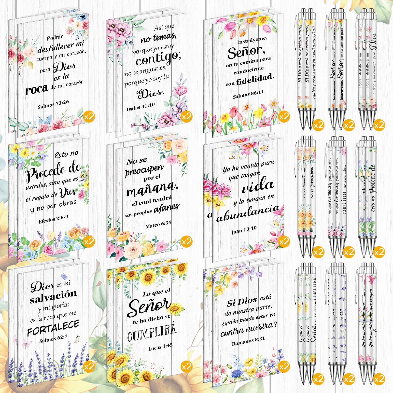 36 Pcs Spanish Christian Notebook and Pen Set with Floral Scripture Design - Religious Gifts for Women, Bible Quote Notepads, Church Favors - Perfect for Bible Study, Prayer Journaling & Sunday School Gifts