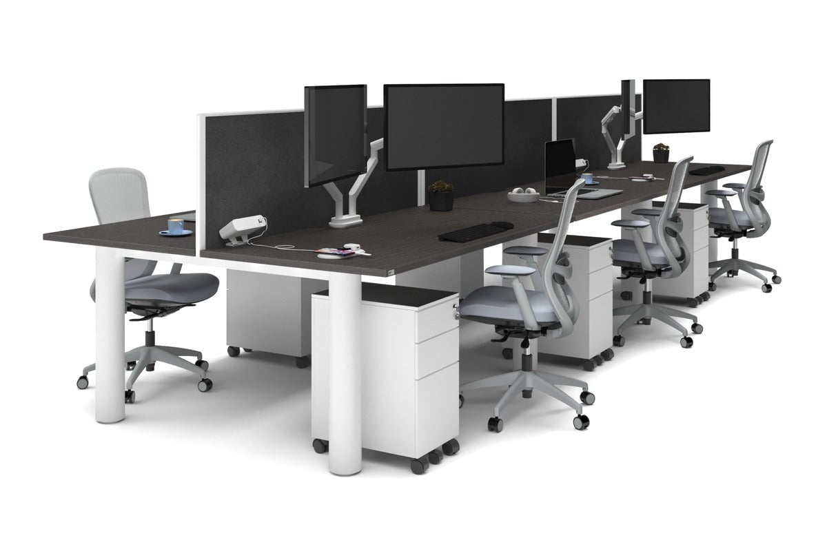 Quadro Cylinder Leg 6-Person Office Workstation Desk - 1800L x 800W with Cable Management - Modern Office Furniture for Collaborative Workspaces & Team Meetings