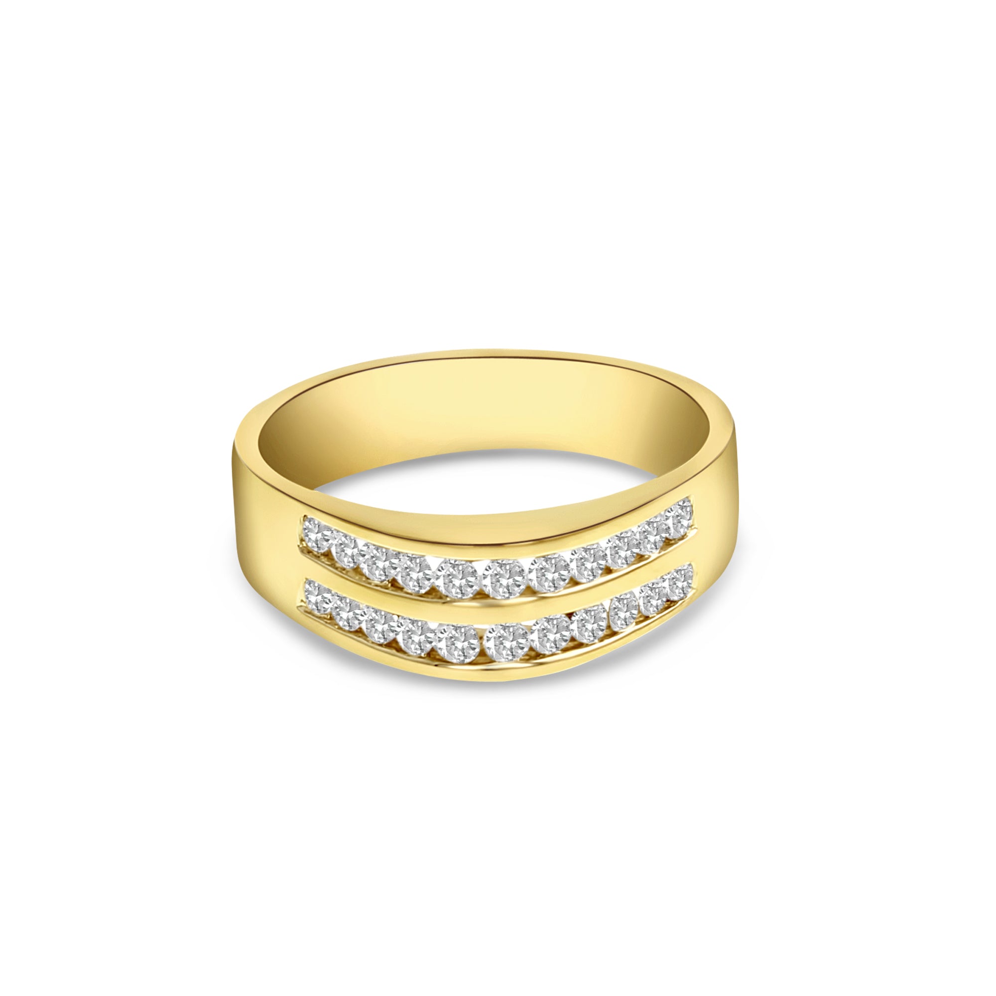 14K Yellow Gold Double Row Diamond Wedding Band - 0.75cttw Elegant Bridal Ring for Women, Perfect for Engagement, Anniversary & Special Occasions