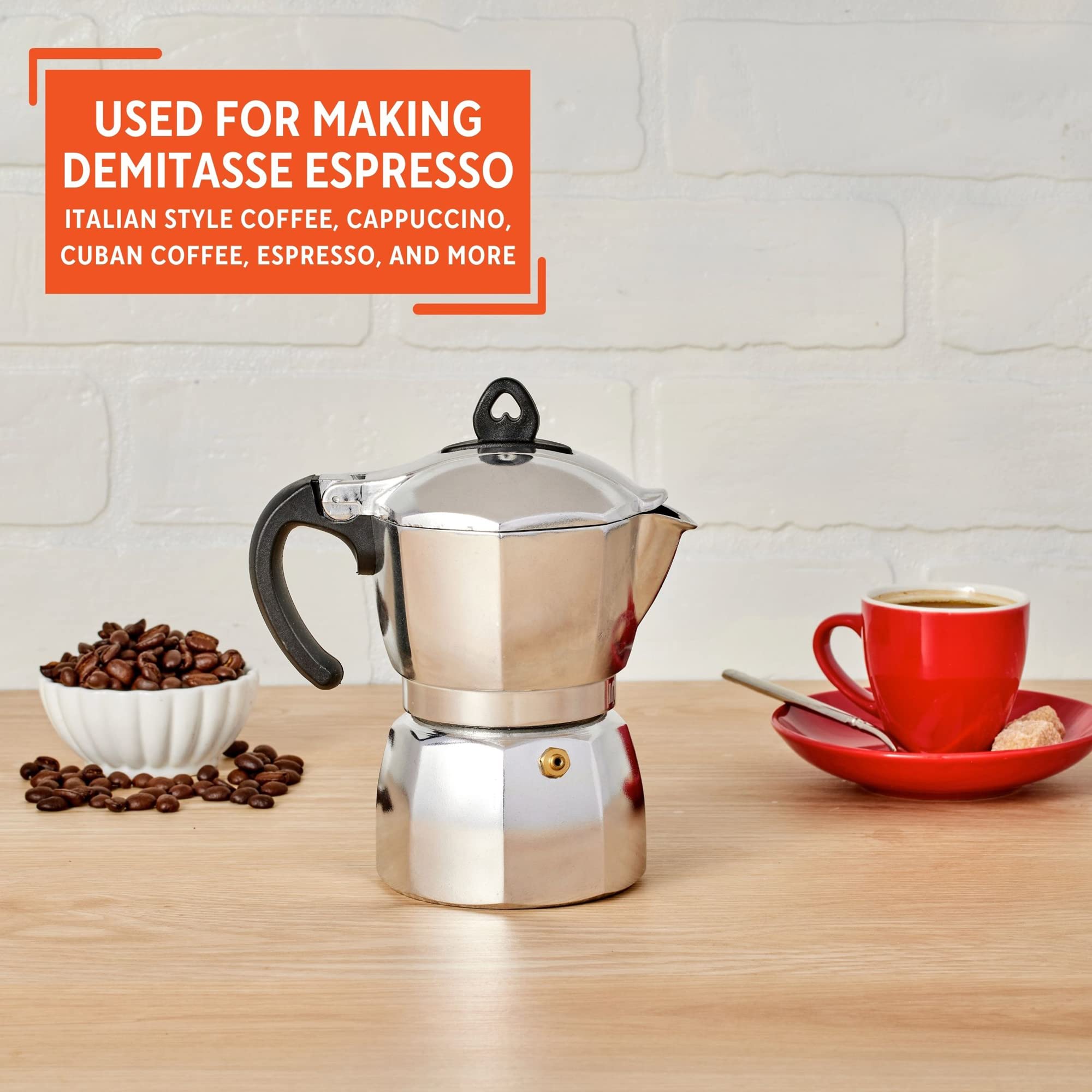 IMUSA 6-Cup Stovetop Espresso Maker with Heart-Shaped Knob - Silver Moka Pot for Italian Coffee - Perfect for Home, Office & Camping Brewing