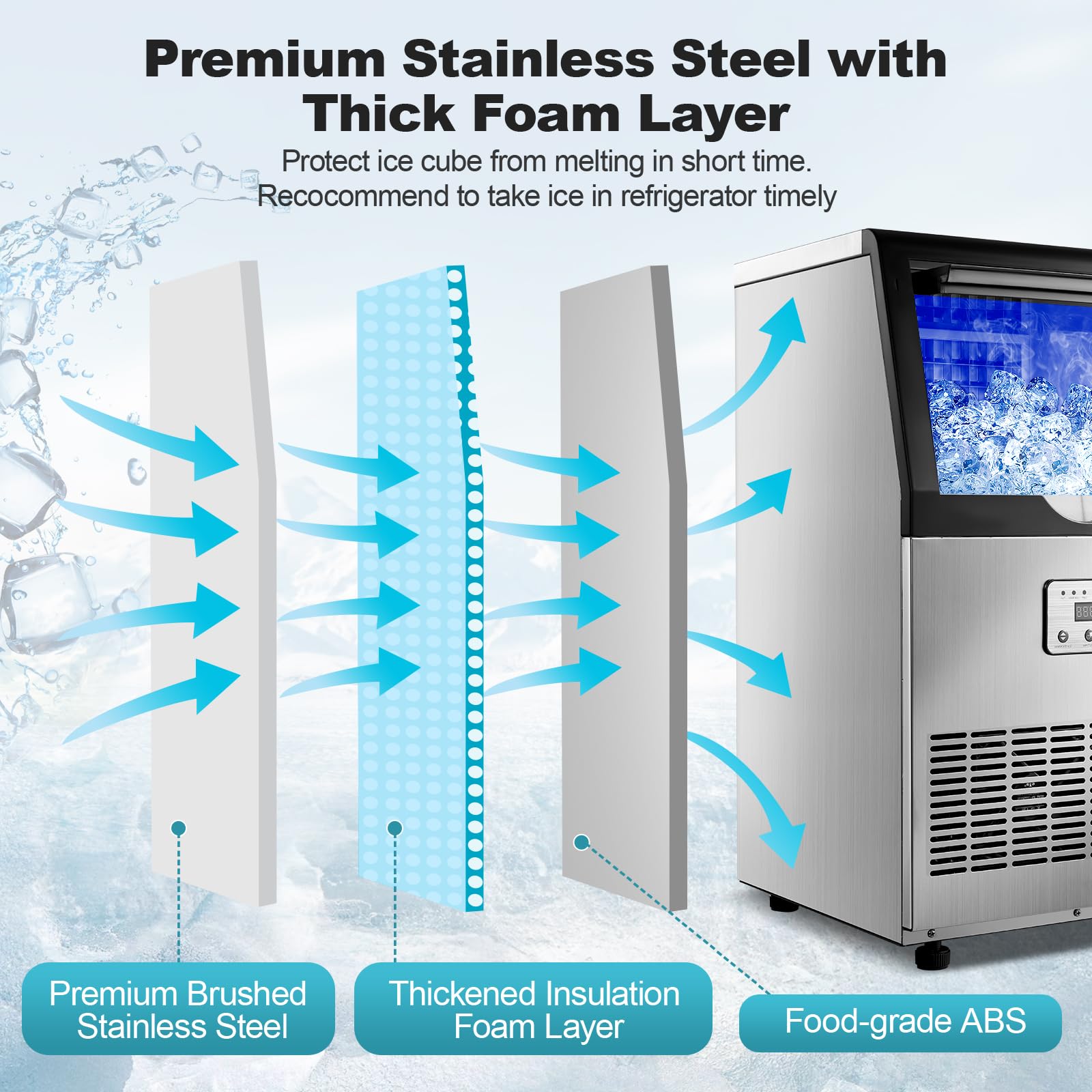 Commercial Ice Maker Machine 100lbs/24H with Auto Self-Cleaning & LED Digital Display - Under Counter or Freestanding Ice Machine for Home, Office, Restaurant, Bar - Perfect for Beverage Service, Parties and Food Preservation