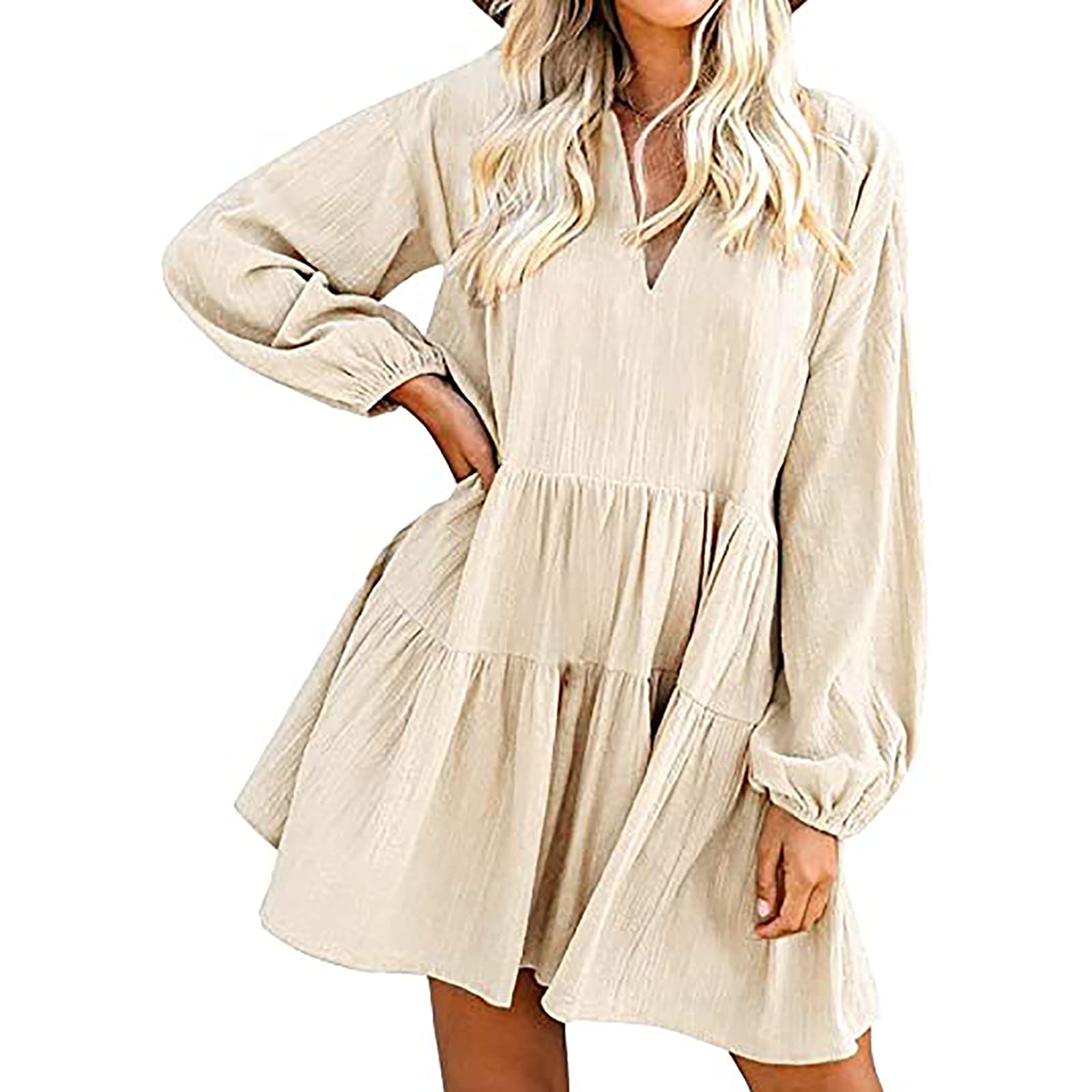 Sexy Summer Dresses for Women - V Neck Puff Sleeve Tunic Mini Dress with Ruffle Hem | Elegant Wedding Guest Outfit & Casual Party Wear | Perfect for Beach Vacations, Date Nights and Special Occasions