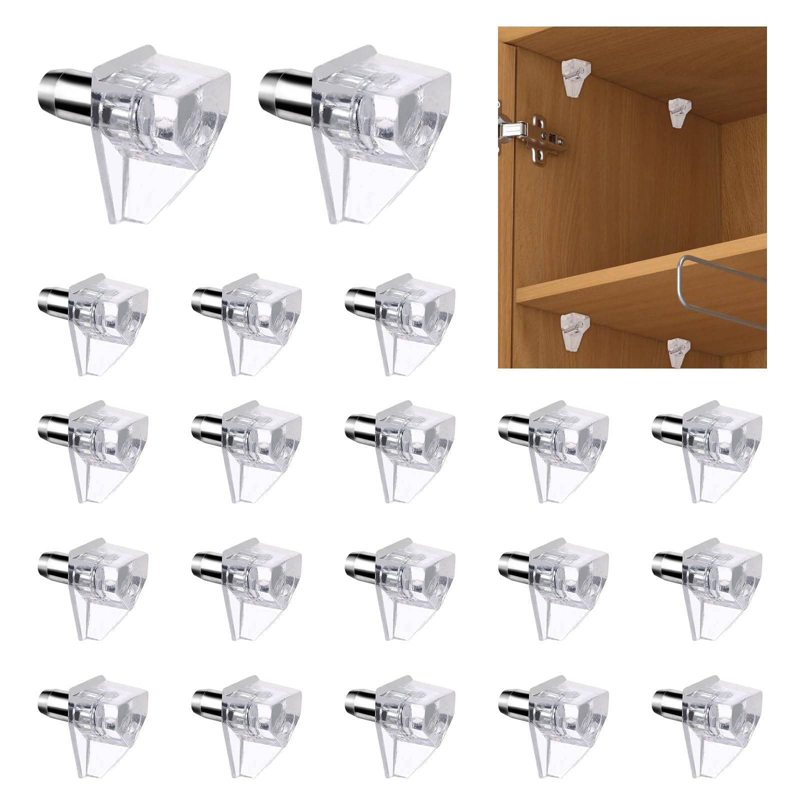 20pcs 3/16 Inch Clear Plastic Shelf Support Pegs - 5mm Shelf Pins for Wood Shelving, Kitchen Cabinets & Furniture - Heavy Duty Shelf Bracket Nails for DIY Home Organization & Storage Solutions