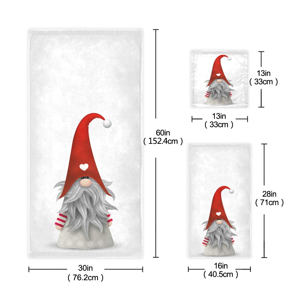 Vdsrup Christmas Gnome Towels Set of 3 - Winter Snowflakes Elf Hand, Bath & Washcloth - Soft Thin Face & Guest Towels - Kitchen Tea Dish Towels - Perfect for Bathroom Decor & Housewarming Gifts - Ideal for Holiday Parties, Guest Bathrooms & Festive Home Decor