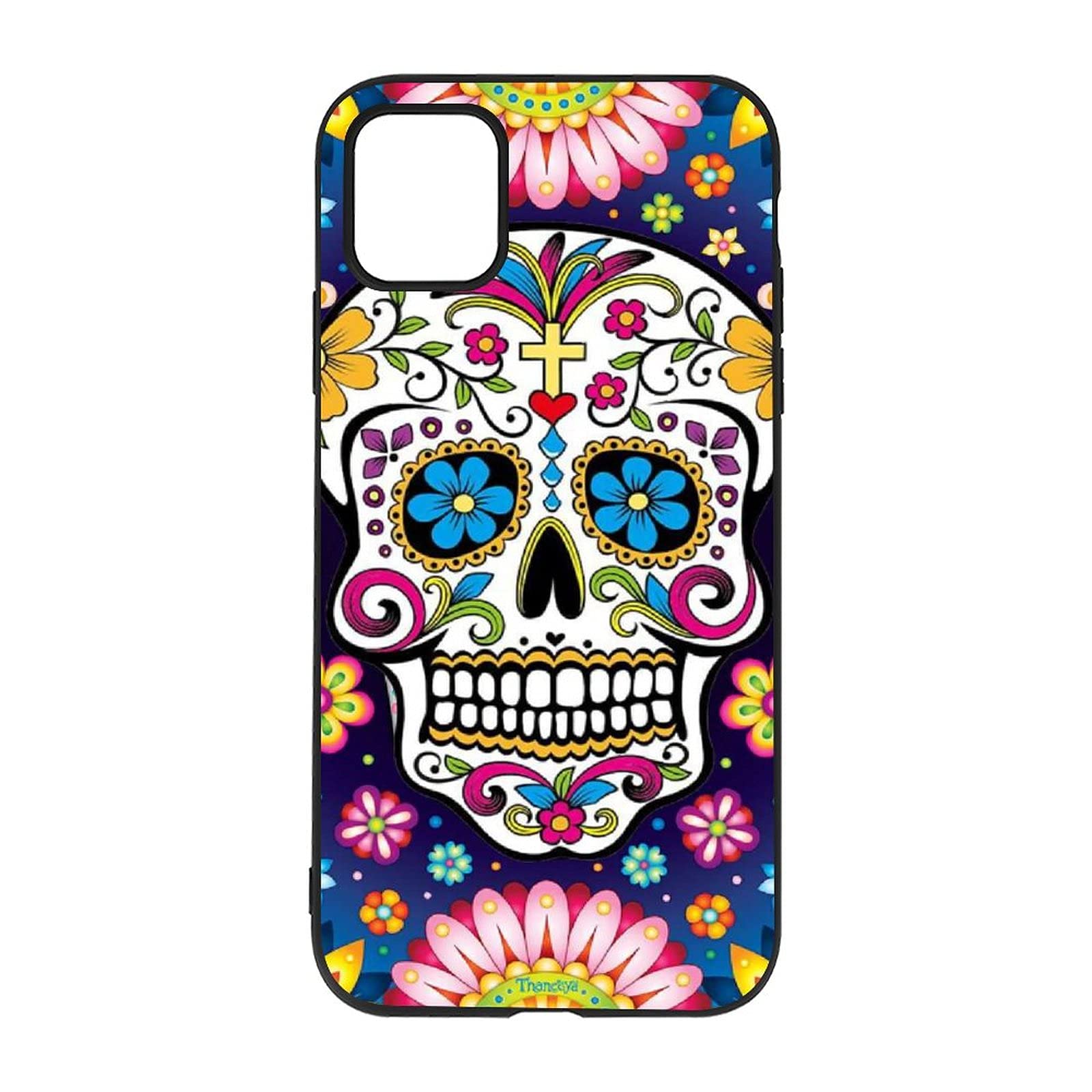 Flower Paisley Sugar Skull Print Silicone Case for iPhone 11/11 Pro/11 Pro Max - Soft Black Protective Cover | Cute Phone Accessory for Women, Teens, Halloween & Day of the Dead Celebrations