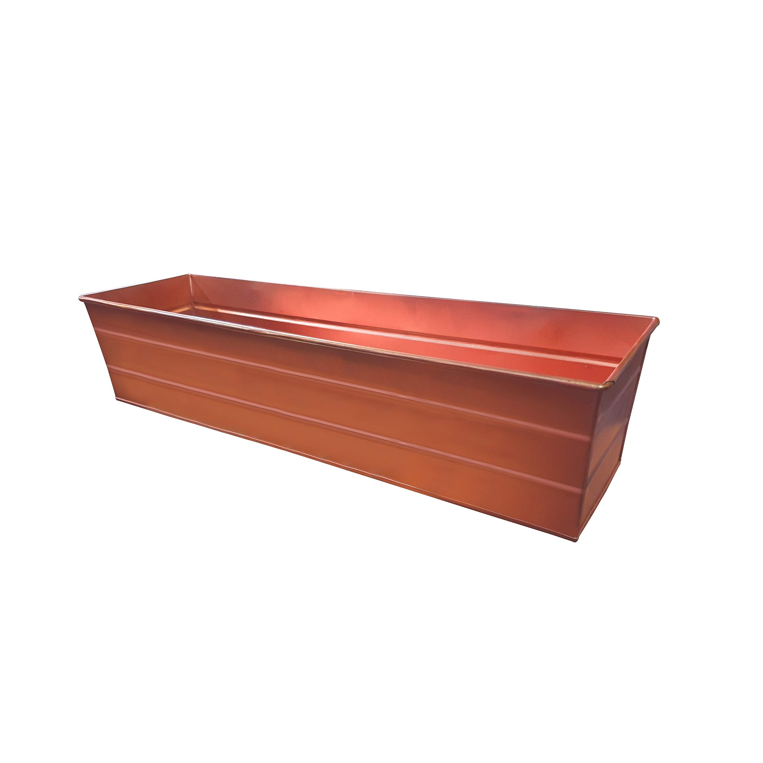 Rectangular Metal Flower Planter Box - Copper Brown Farmhouse Style with Embossed Line Design - Perfect for Indoor/Outdoor Garden Decor, Patio, Balcony & Home Décor