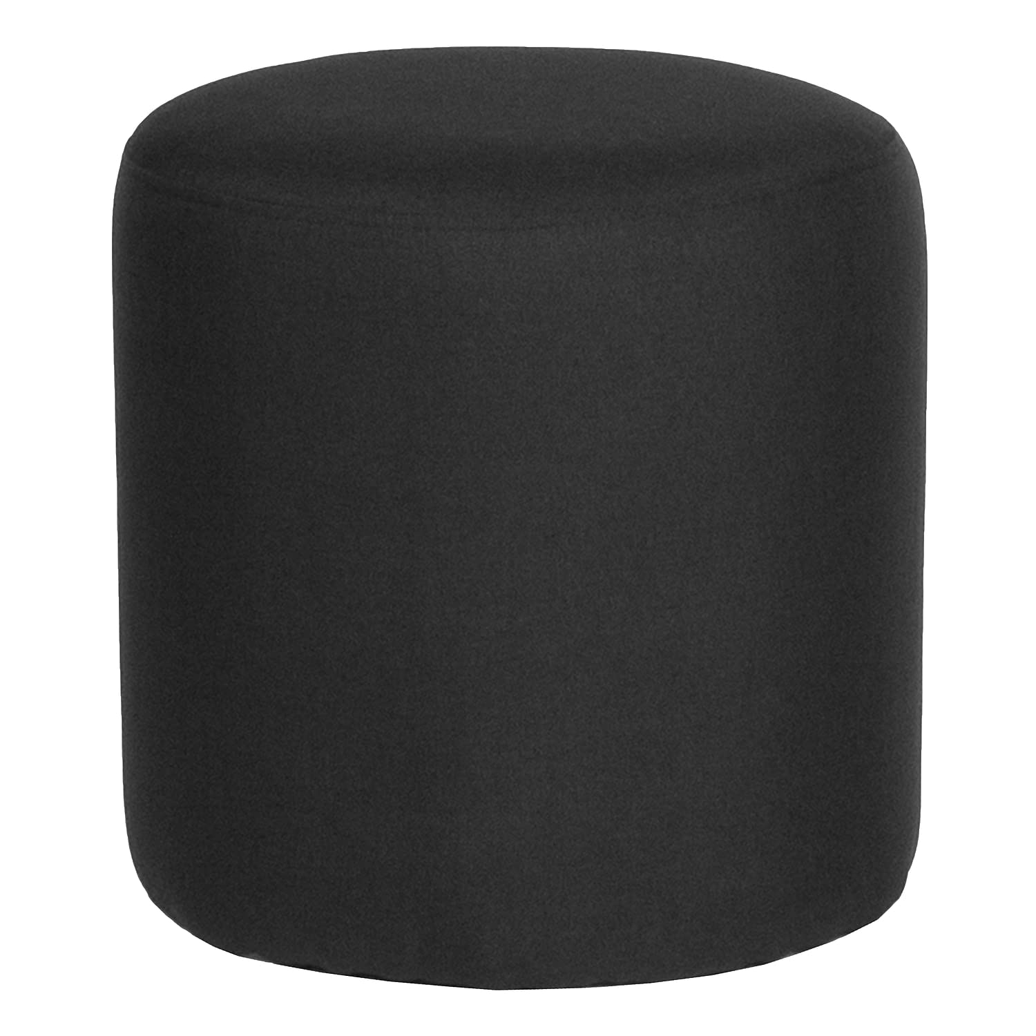 Flash Furniture Barrington Upholstered Round Ottoman Pouf - Black Fabric Footstool for Living Room, Bedroom & Office | Versatile Seating & Storage Solution