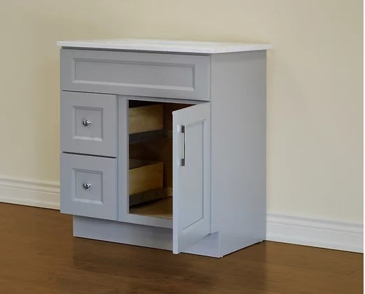 Modern 30-Inch Bathroom Vanity Set with Quartz Countertop - 3 Color Options & Left Side Drawers - Perfect for Small Bathrooms, Powder Rooms & Home Renovations