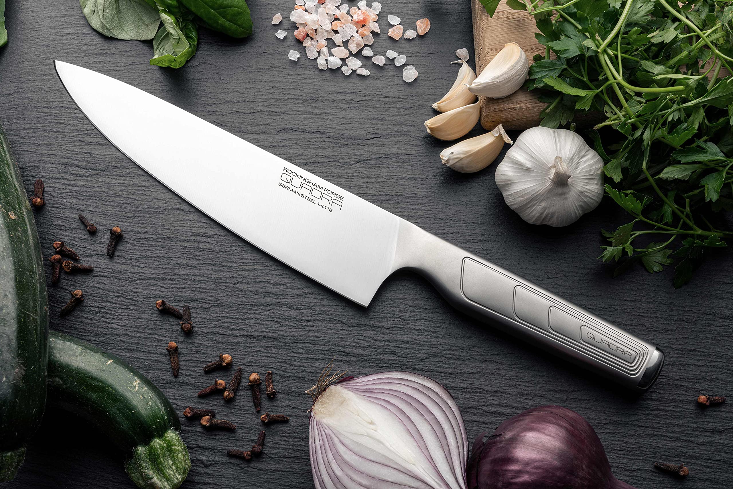 Premium 7-Piece Stainless Steel Kitchen Knife Set with Block - Includes 5 Chef Knives, Shears & Wooden Holder - Perfect for Home Cooking, Professional Chefs & Gift Giving - Quadra Range RF-1640/7B