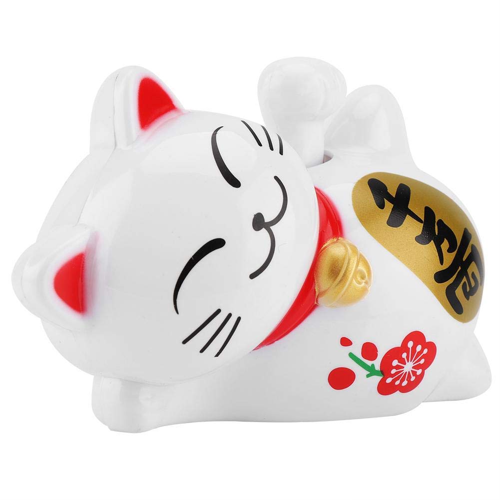 Solar Powered Lucky Cat Waving Arm - Fortune Beckoning Cat Car Decor for Good Luck & Wealth - Perfect for Dashboard, Office Desk & Home Decor