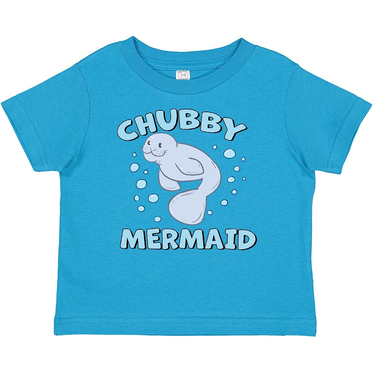 Inktastic Chubby Mermaid with Cute Manatee and Bubbles Baby T-Shirt - Soft Cotton Cute Ocean Animal Graphic Tee for Toddlers & Infants - Perfect for Beach Day, Pool Party & Summer Outfits
