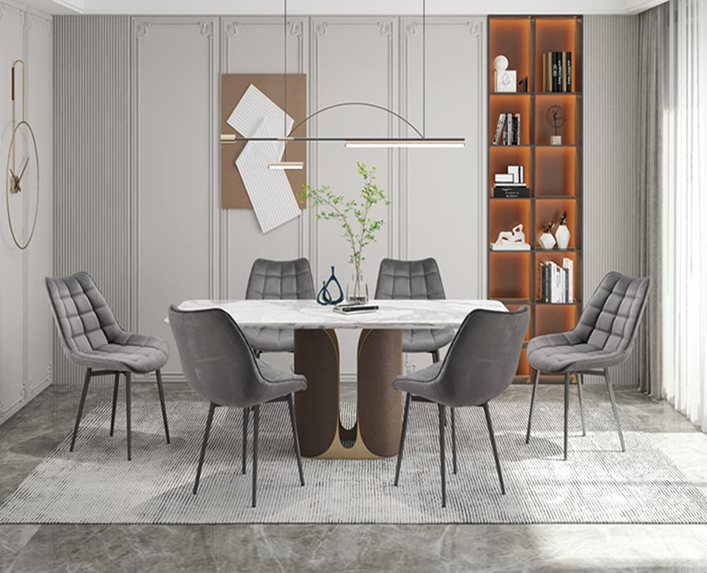 4-Piece Velvet Dining Chair Set - Upholstered Kitchen & Living Room Chairs with Cushioned Seats (Grey) - Perfect for Home, Restaurant, or Office Use