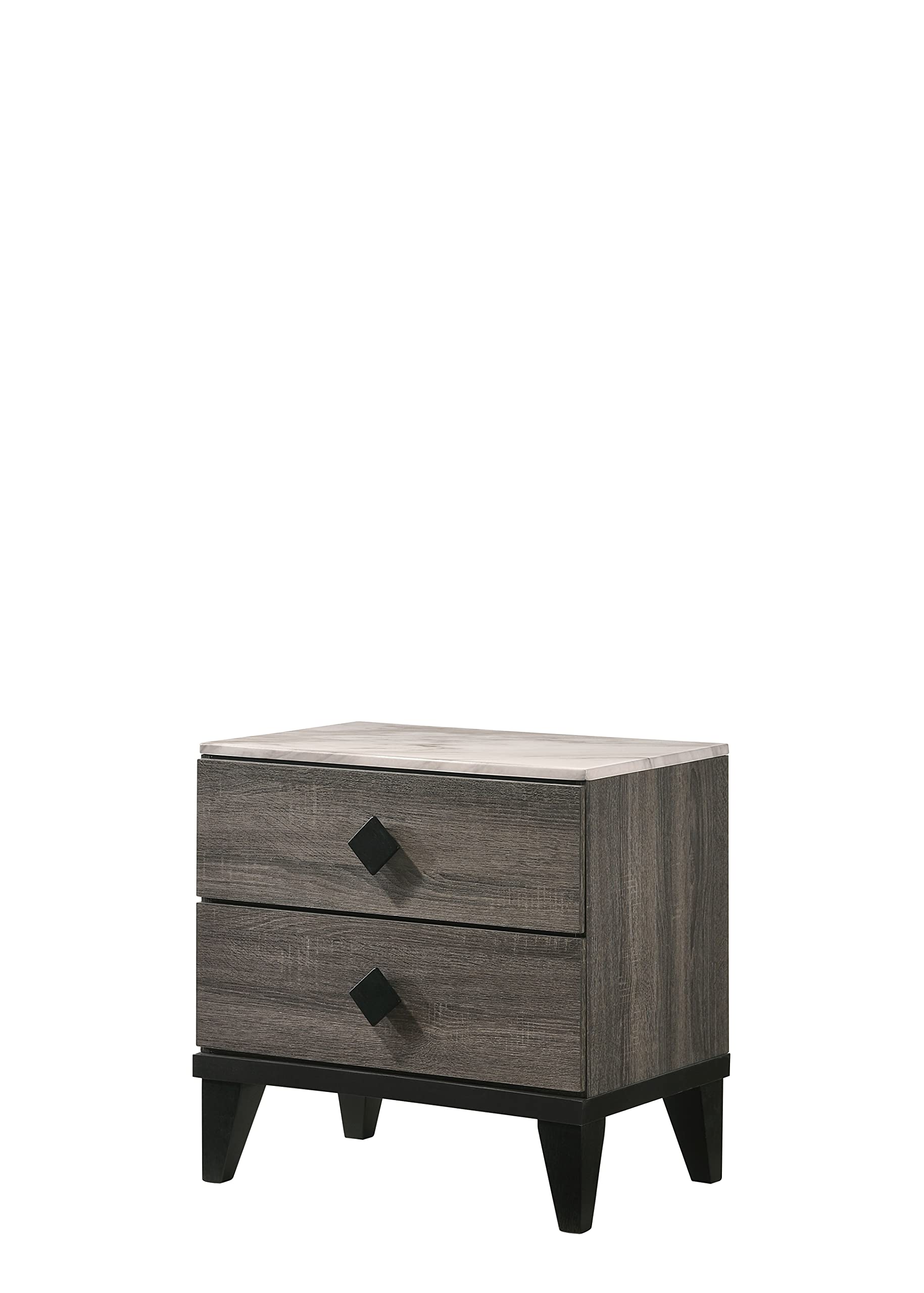 Avantika Modern Nightstand with 2 Drawers - Black Faux Marble Top & Rustic Gray Oak Wooden Base with Tapered Legs - Bedroom Side Table for Small Spaces, Apartment, Dorm Room & Guest Room