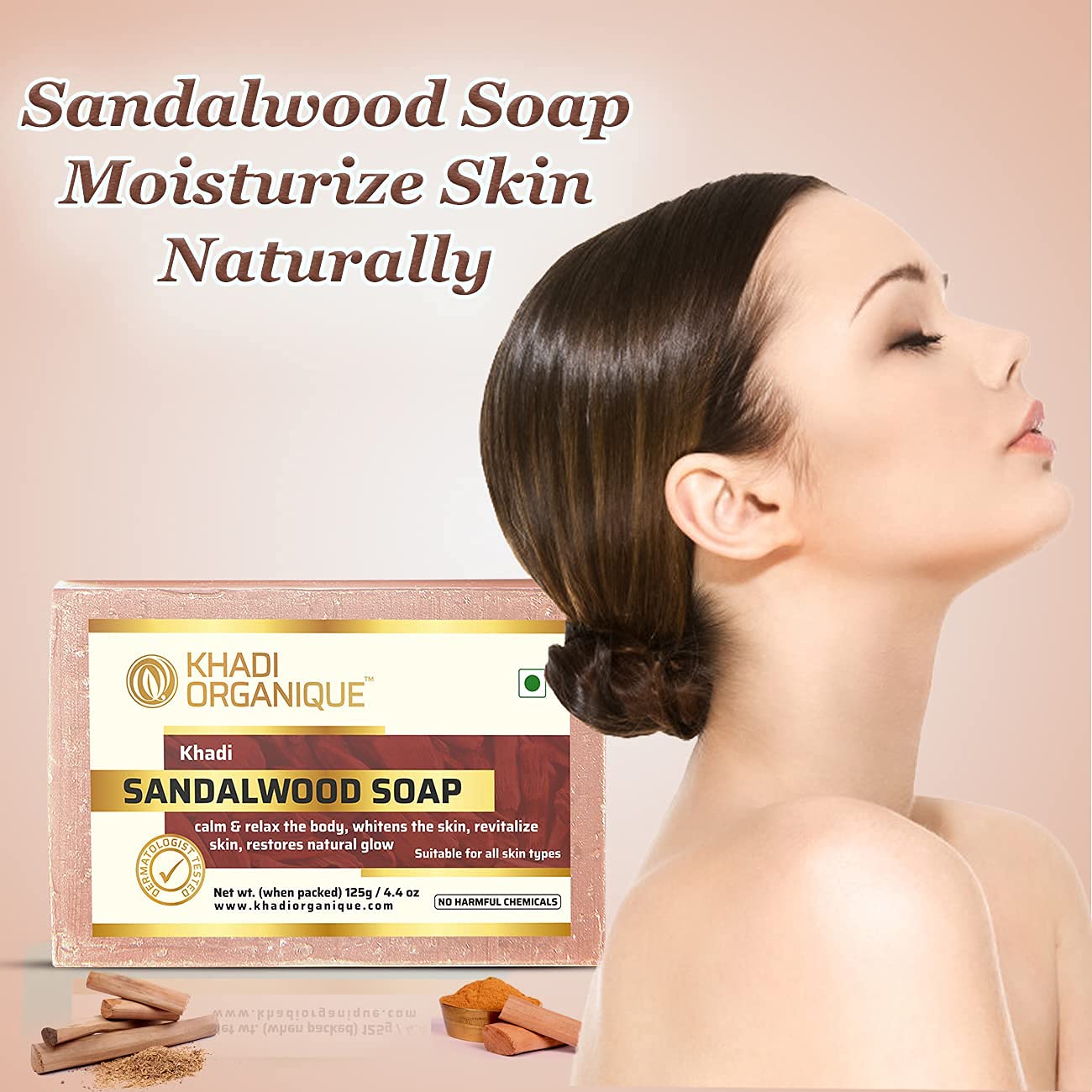 Khadi Organique Handmade & Herbal Soap Set - 2 Sandalwood & 2 Saffron Soaps (4x125g) | Natural Ayurvedic Skincare for Face & Body | Perfect for Daily Cleansing & Relaxation