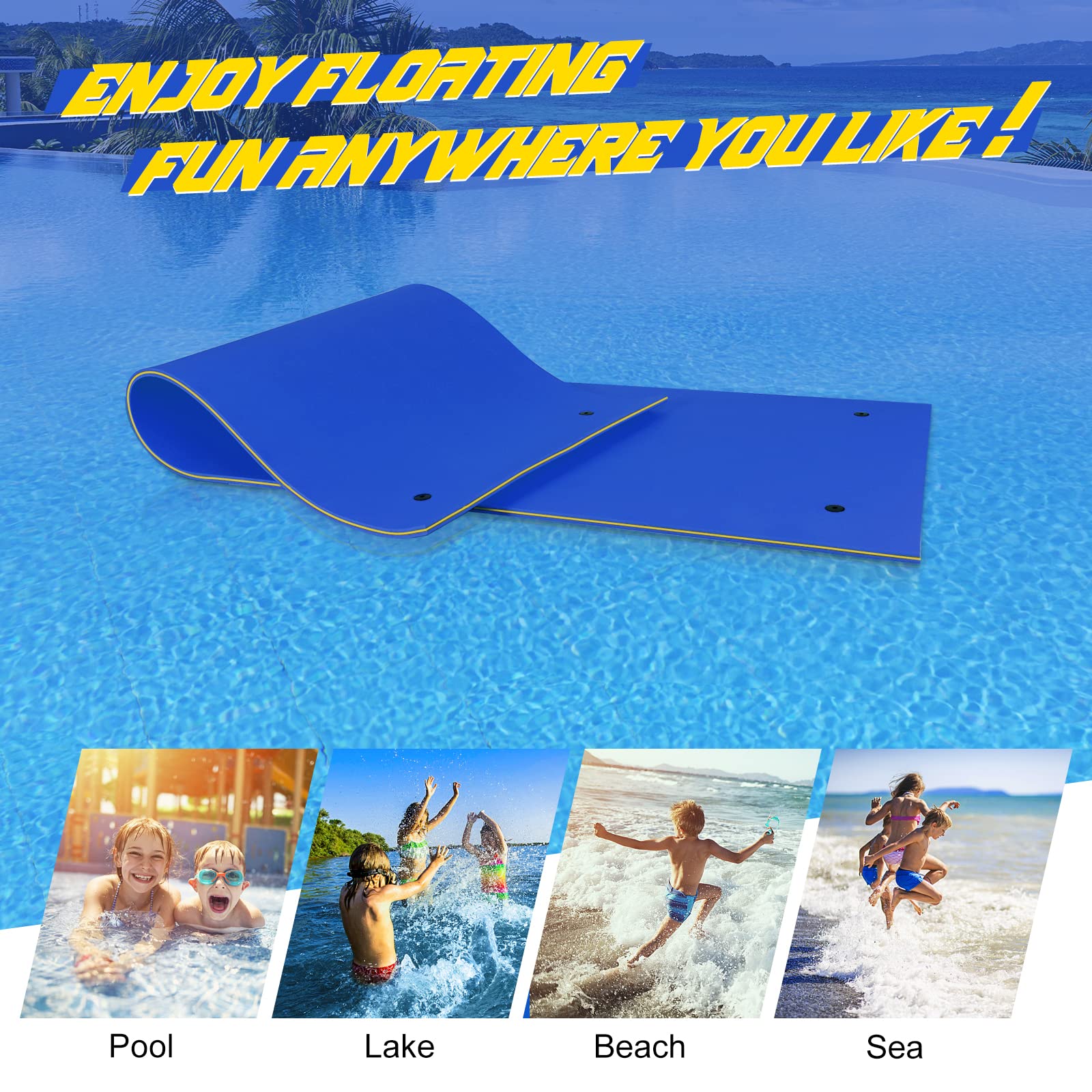 GLACER Floating Water Mat - Extra Large Tear-Resistant XPE Foam Swim Pad for Pool, Lake & Beach - Portable Roll-Up Design for Relaxing, Sunbathing & Water Recreation - Perfect for Family Fun, Vacation & Summer Activities
