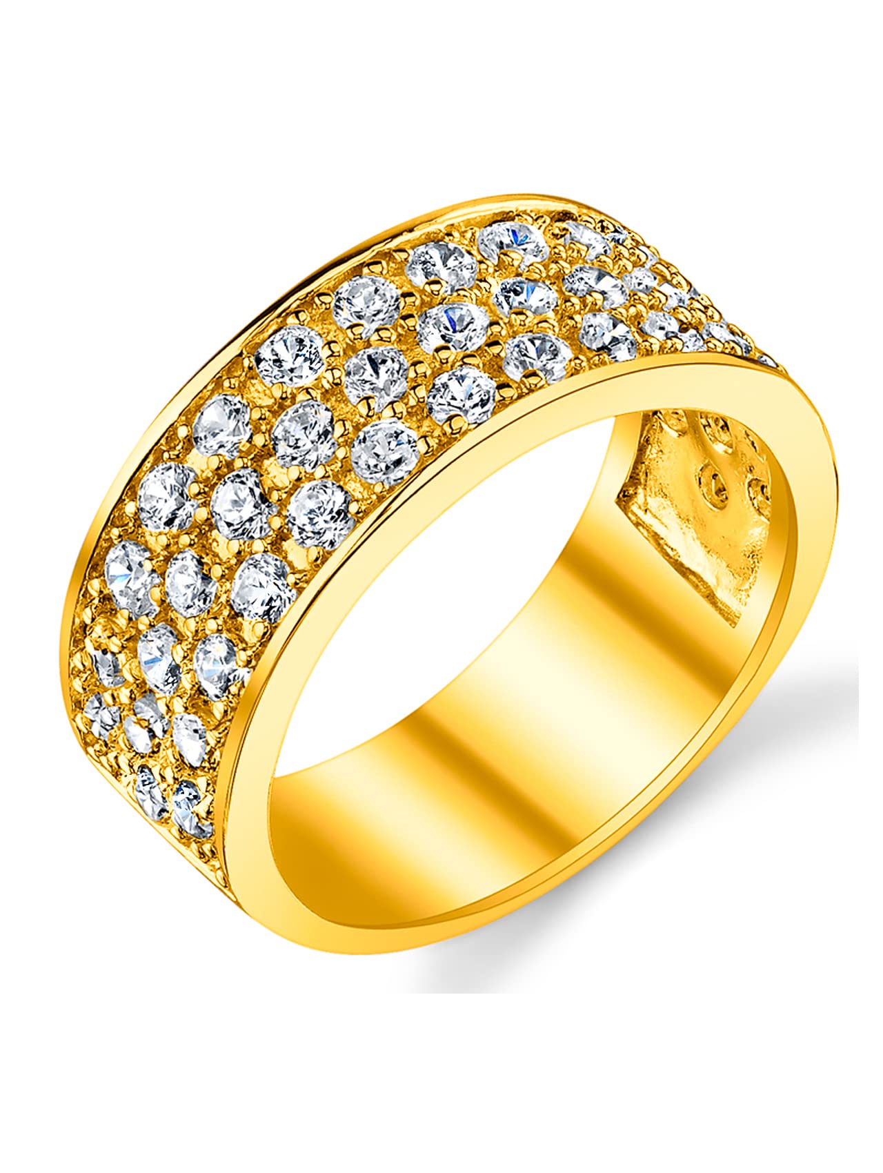 Sterling Silver 925 & 14K Gold Men's Wedding Band Ring - 3 Row Cubic Zirconia CZ 9MM Width - Durable Comfort Fit for Engagement, Anniversary & Everyday Wear