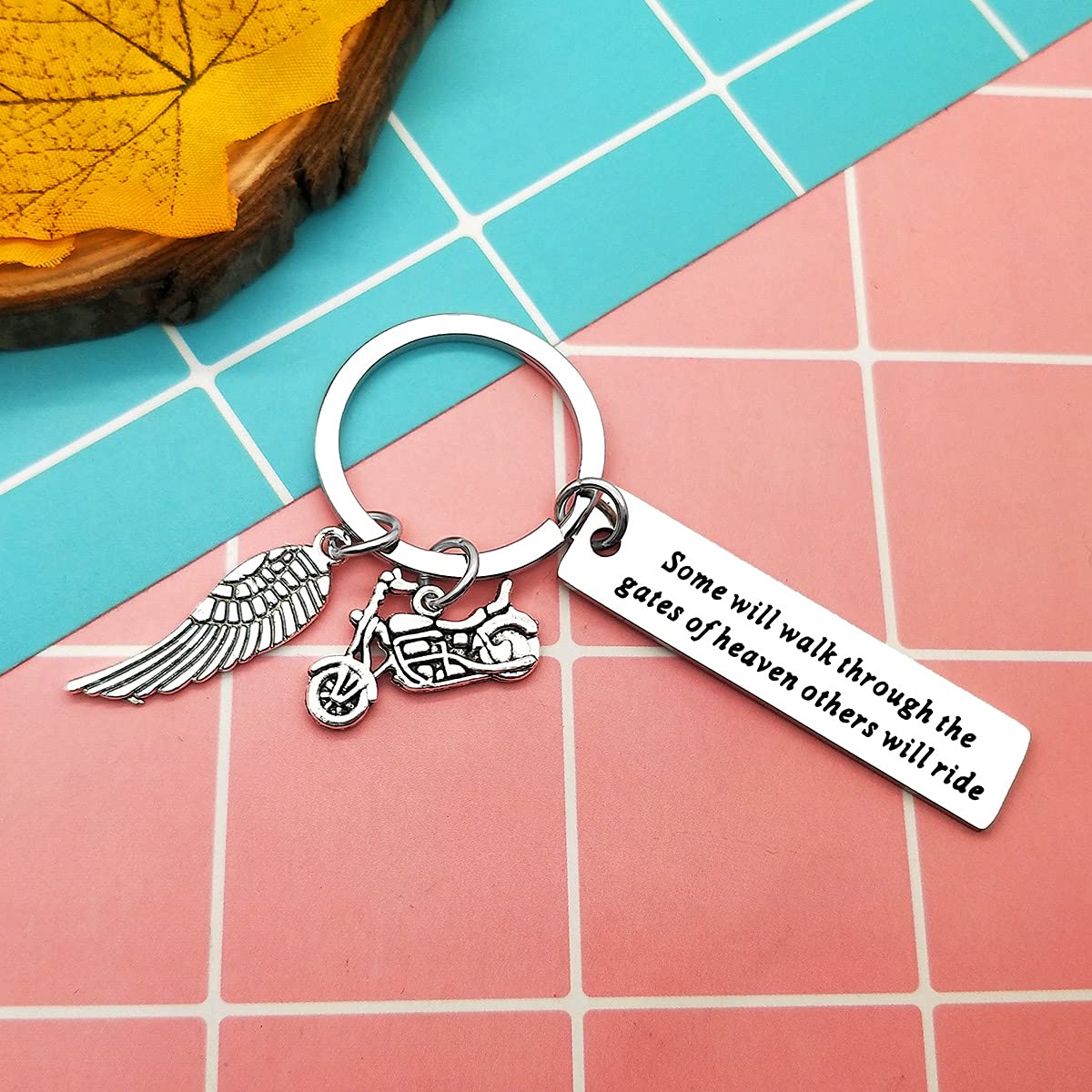 Motorcycle Memorial Keychain Gift for Dad, Brother, Husband - Sympathy Jewelry for Riders