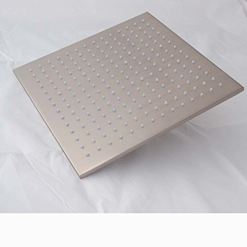 Cascada Brushed Nickel Ceiling Mount Rainfall LED Shower Head with Shower Arm - 12 Inch Modern Bathroom Fixture for Spa-Like Relaxation and Luxury Shower Experience