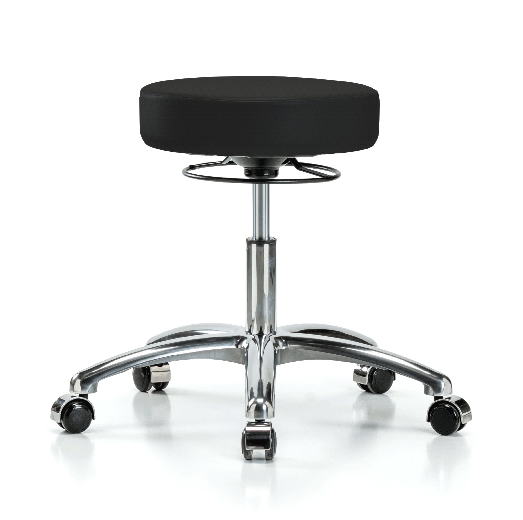 PERCH Chrome 360 Degree Rolling Adjustable Massage Therapy Swivel Stool for Carpet or Linoleum | Heavy Duty 300lb Weight Capacity | Ergonomic Office & Salon Stool | Perfect for Massage Therapists, Hair Stylists & Home Office (Black Fabric)