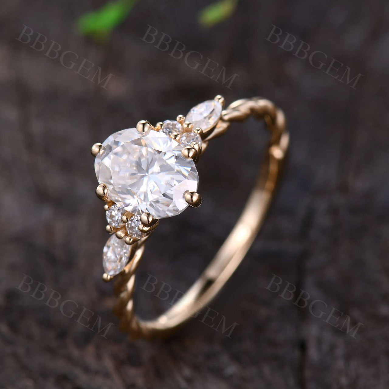 1.5CT Oval Cut Moissanite Engagement Ring with Marquise Accents - 14K/18K Twist Plain Gold Band Wedding Ring for Women, Perfect for Proposals, Anniversaries & Bridal Jewelry