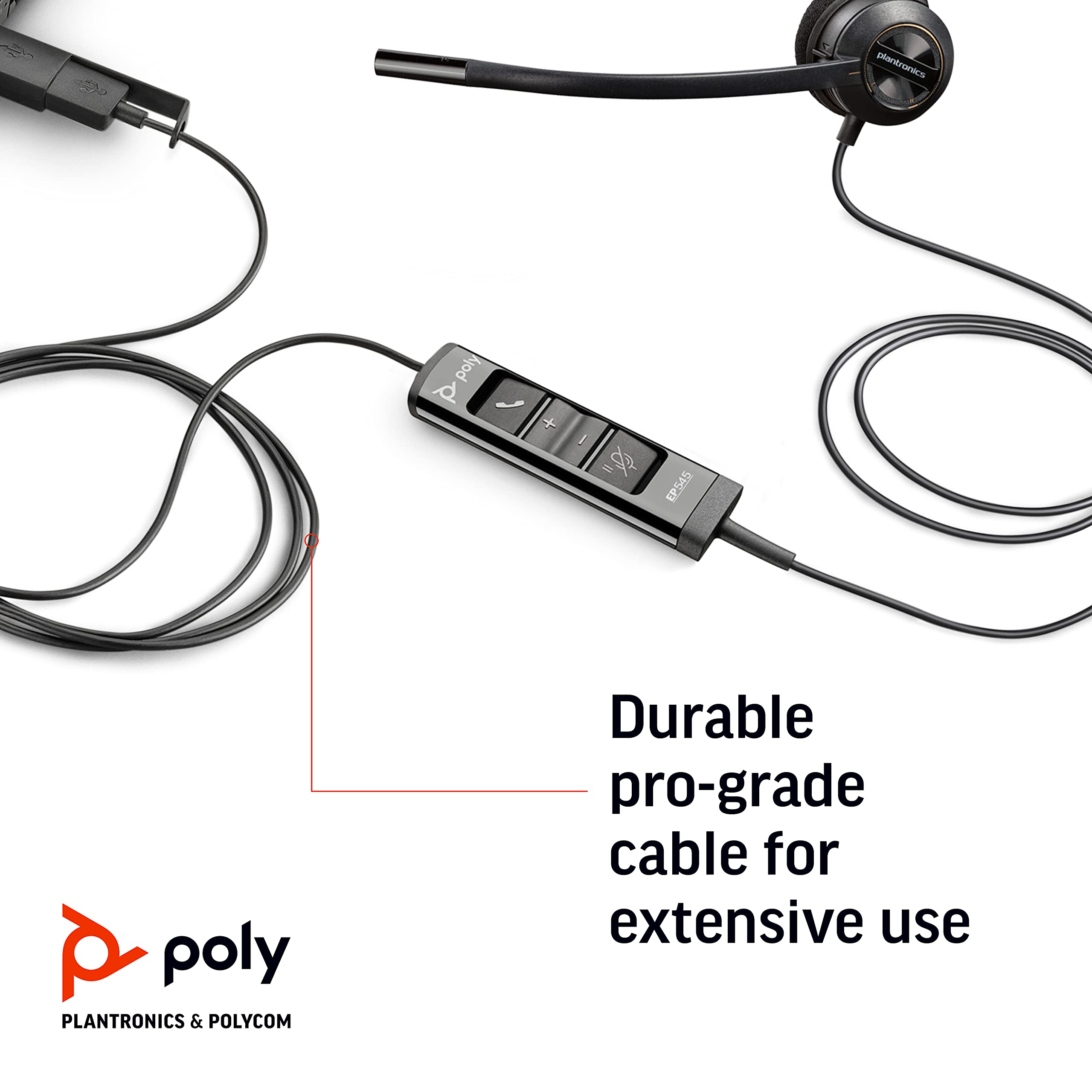 Plantronics Poly EncorePro 545 USB Headset with Noise Cancelling - USB-A & USB-C Compatible Office Headset with Call Answer Buttons & Convertible Wearing Style - Perfect for Remote Work, Call Centers & Video Conferencing
