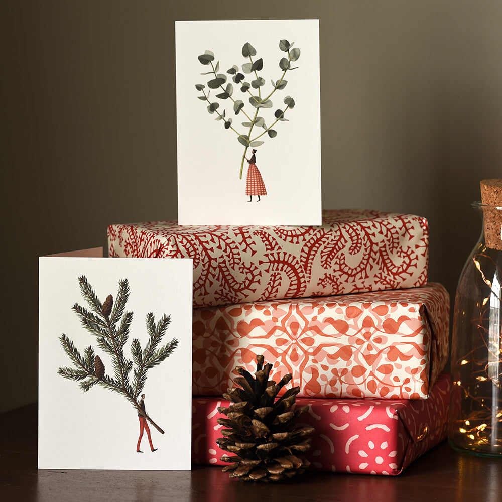 Festive Christmas Greeting Cards with Spruce & Eucalyptus Design - Pack of 10 - Perfect for Holiday Wishes, Office Gifts & Family Celebrations