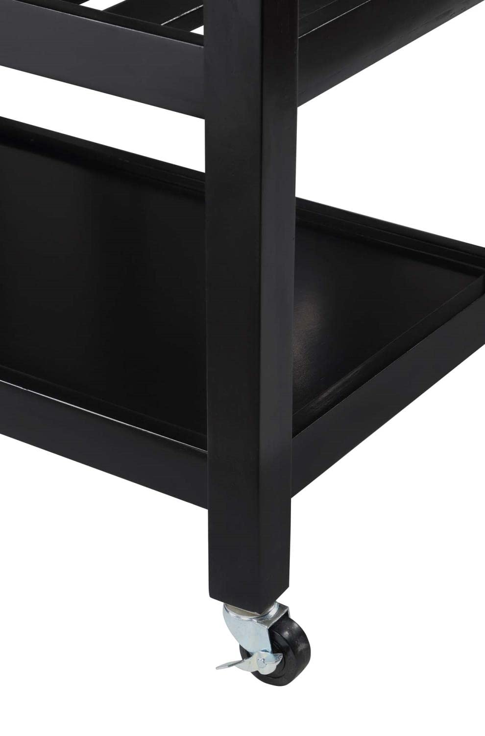 Convenience Concepts American Heritage 3-Tier Butcher Block Kitchen Cart with Drawers - Black/Butcher Block | Rolling Storage Island for Small Spaces, Kitchen Organization & Serving Station