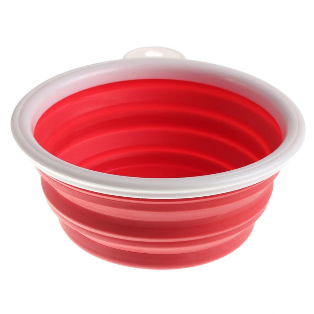 SoundsBeauty Portable Collapsible Travel Pet Bowl - Foldable Dog Cat Food & Water Dish Feeder for Outdoor, Camping, Hiking (Red)