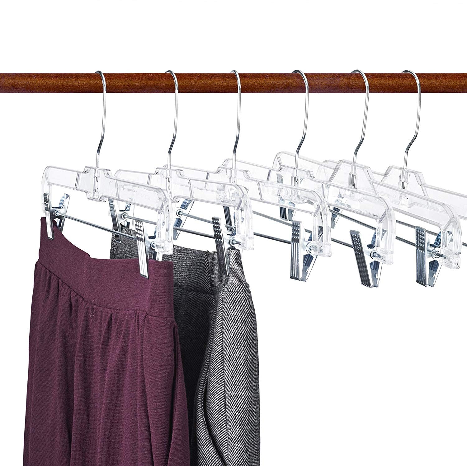 Clear Plastic Pants and Skirt Hangers with Clips - Space Saving Closet Organizer for Wardrobe Storage