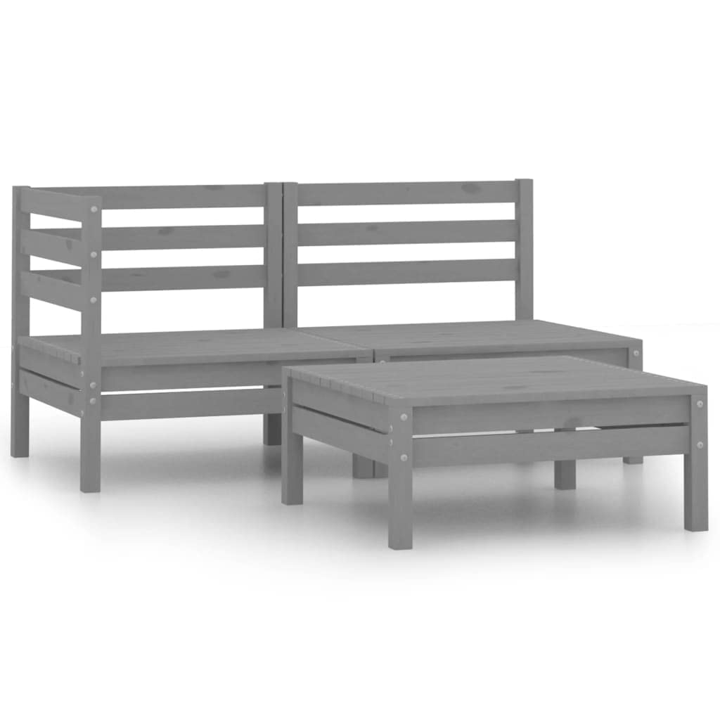 3-Piece Patio Lounge Set - All-Weather Resistant Outdoor Furniture for Terrace, Deck, Balcony, Garden & Lawn - Solid Pinewood Frame in Gray - Perfect for Relaxing, Entertaining & Outdoor Dining