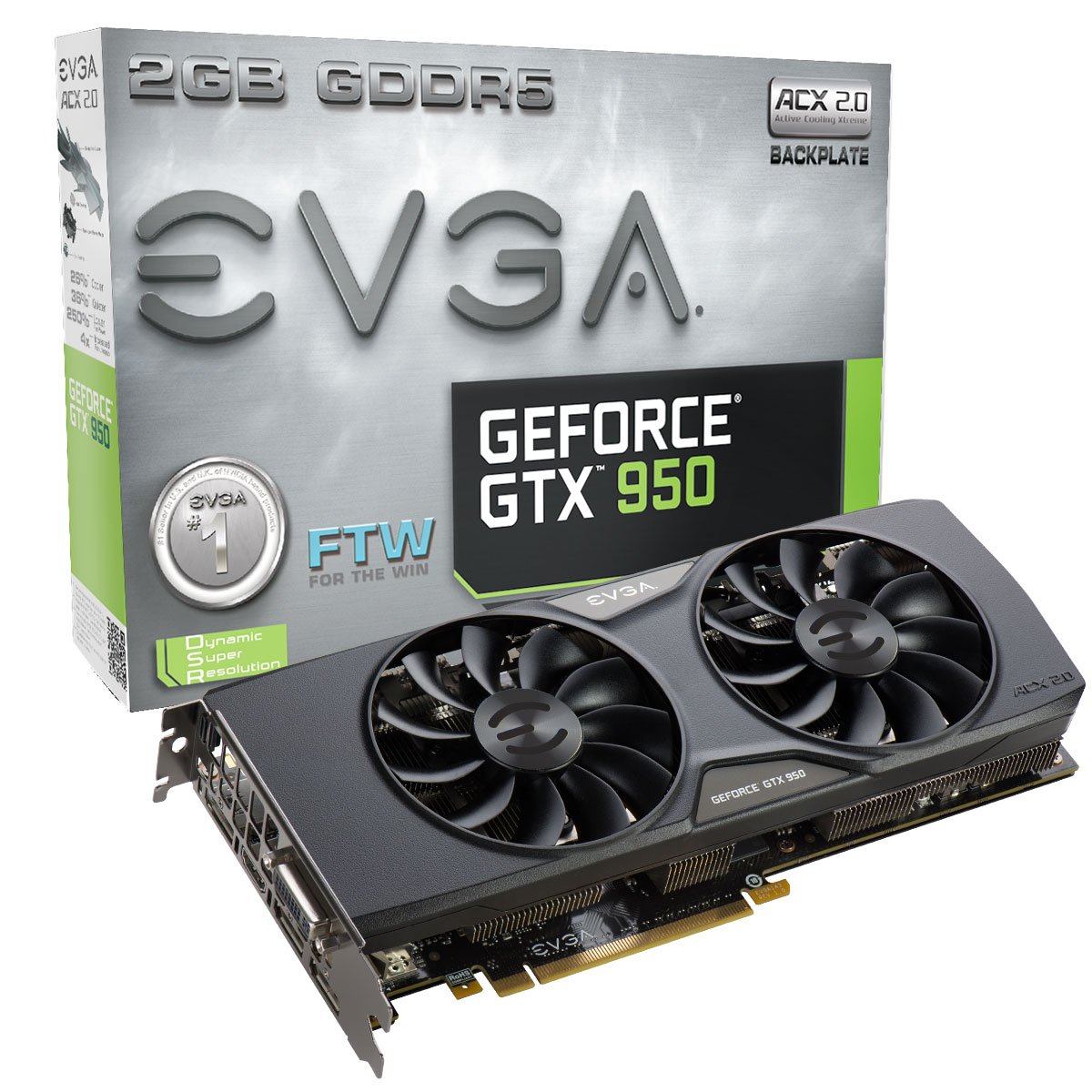 EVGA GeForce GTX 950 2GB GDDR5 FTW Gaming Graphics Card with Silent Cooling - 02G-P4-2958-KR | High Performance for 1080p Gaming, Video Editing & VR Ready PC Builds