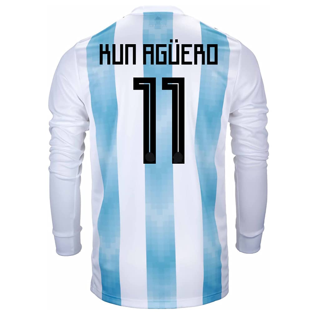 Official KUN Aguero #11 Argentina Home Long Sleeve Soccer Jersey 2018/19 - Authentic Football Shirt for Fans & Players - Perfect for Matchdays, Training & Collecting
