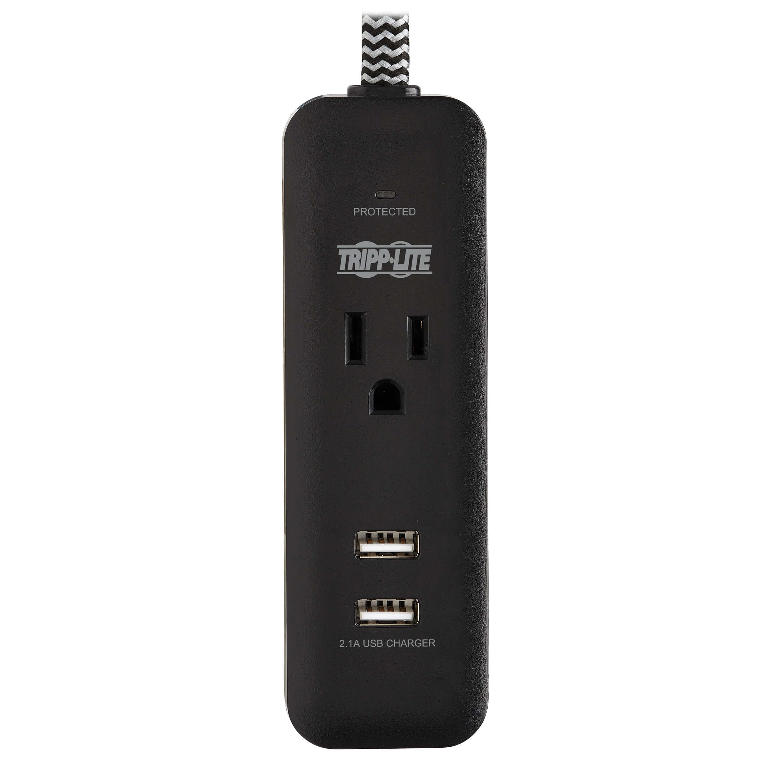 Tripp Lite Surge Protector Power Strip with 2 USB Ports (2.1A) - 1 Outlet, 4ft Cord (TLP104USB) - Perfect for Home Office, Travel & Charging Multiple Devices