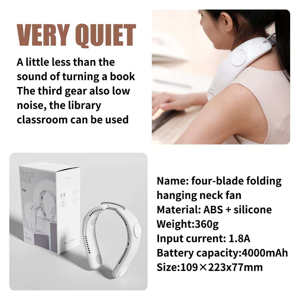 LIFEBEA Portable Neck Fan - Hands-Free Bladeless Personal Cooling Fan with 4000mAh Rechargeable Battery, 3 Speed Settings, USB Powered, Headphone Design (Dark Blue) - Perfect for Office, Gym, Outdoor Activities & Travel