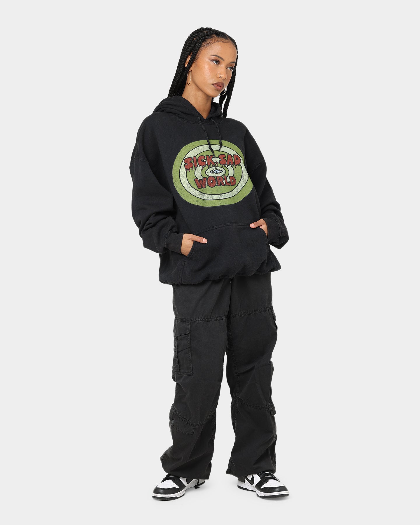 American Thrift X Daria Sick Sad World Vintage Hoodie - Black Wash - 90s Retro Unisex Pullover Sweatshirt for Casual Wear & Street Fashion