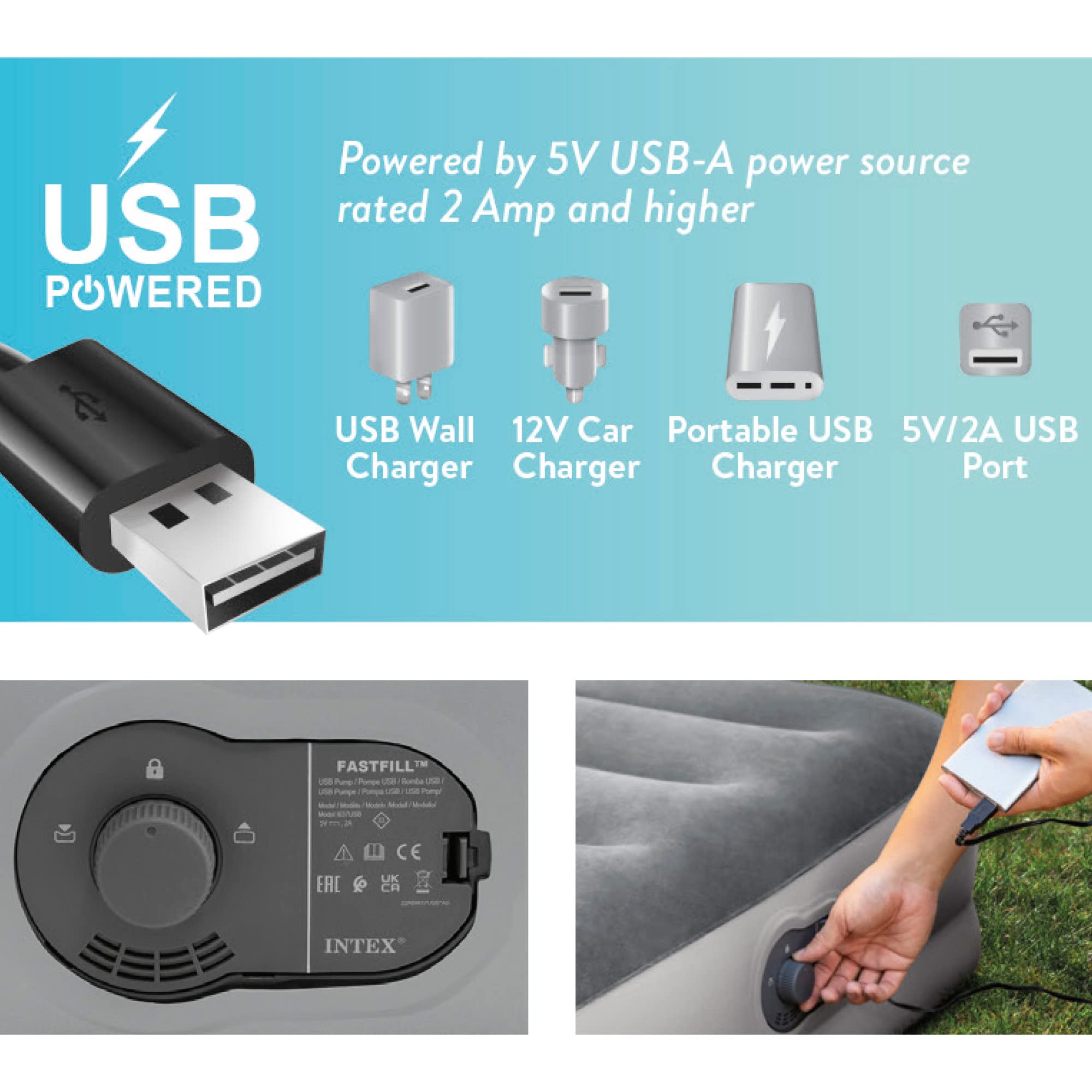 Intex Dura-Beam Standard Series Prestige Mid-Rise Air Mattress with Built-in USB Air Pump - Fast Inflation for Camping, Guest Beds & Home Use