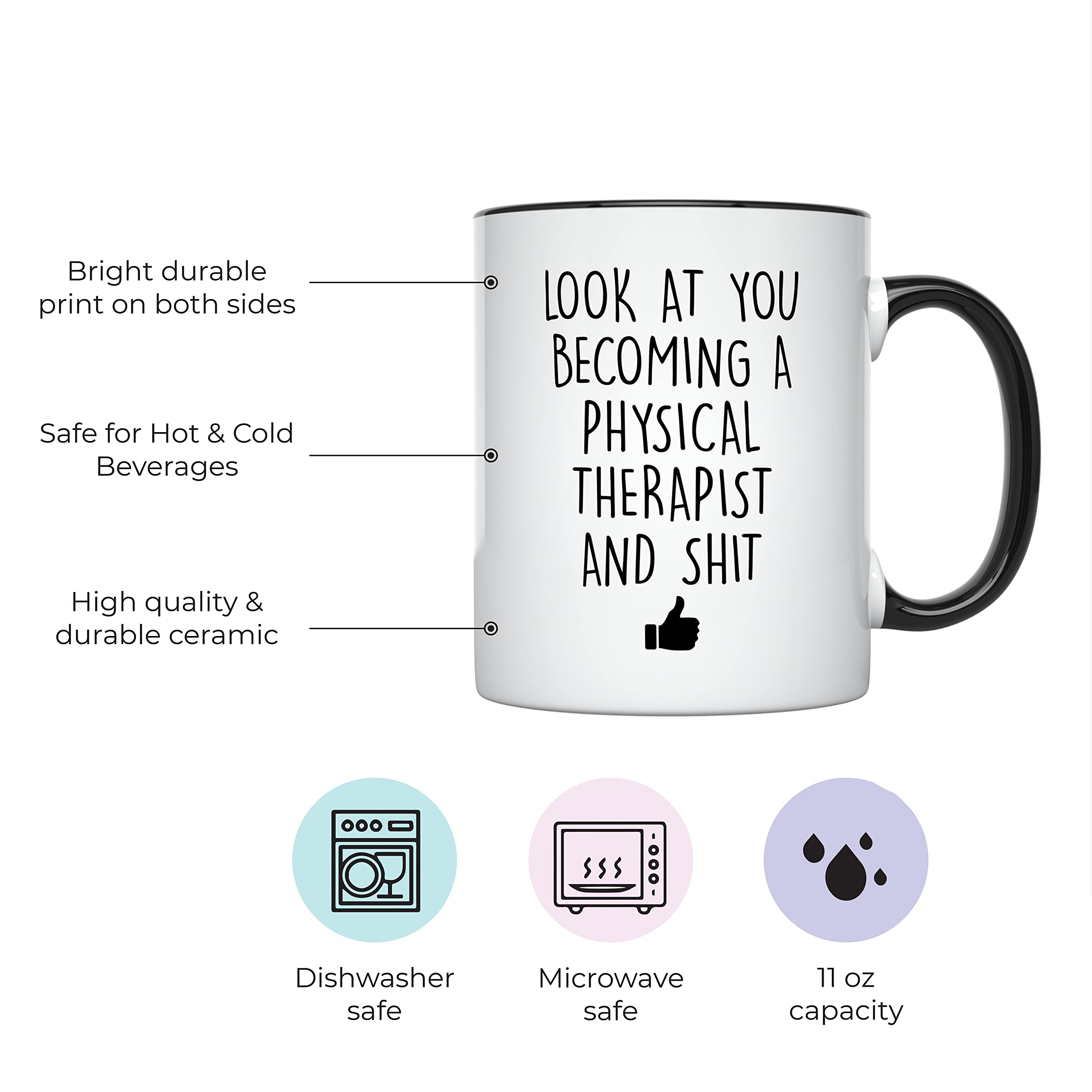 YouNique Designs 11 oz Ceramic Coffee Mug - Black Handle, Dishwasher & Microwave Safe - Perfect for Physical Therapist Graduation Gifts & Daily Office Use