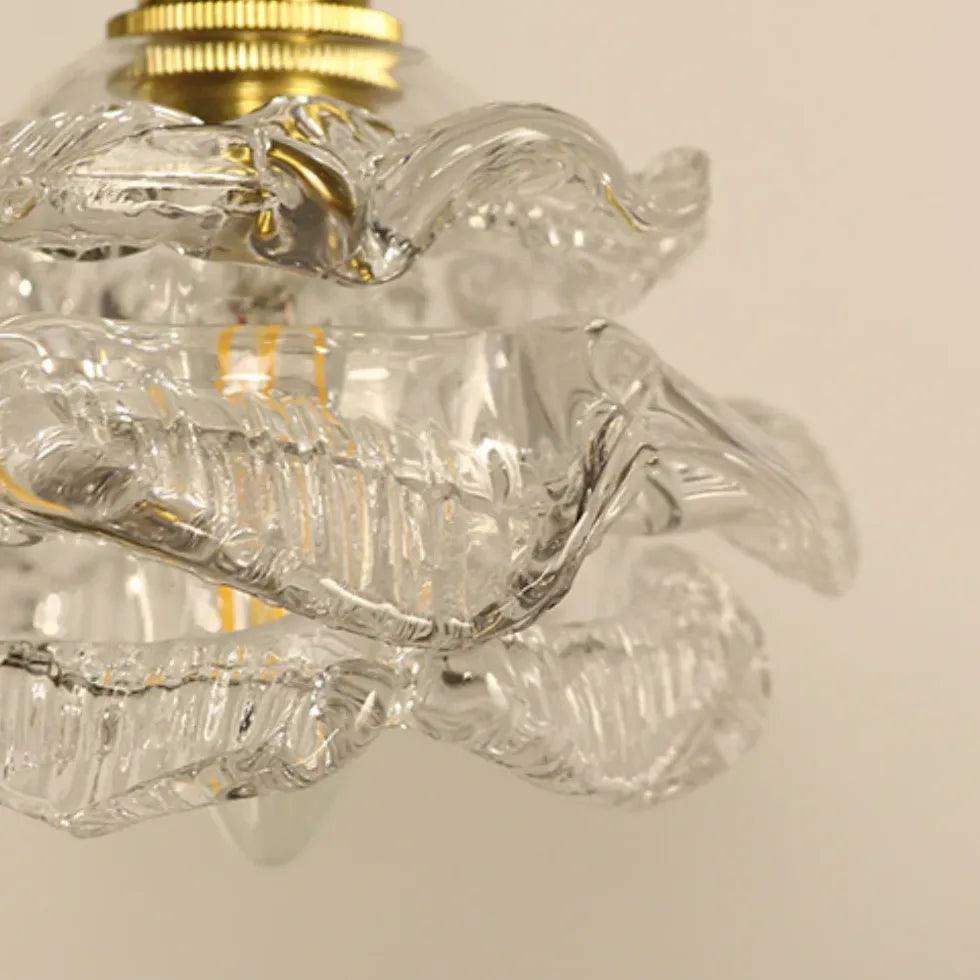 Modern Small Transparent Glass Flower Pendant Light - Elegant Ceiling Lighting for Living Room, Bedroom, and Dining Room Decor
