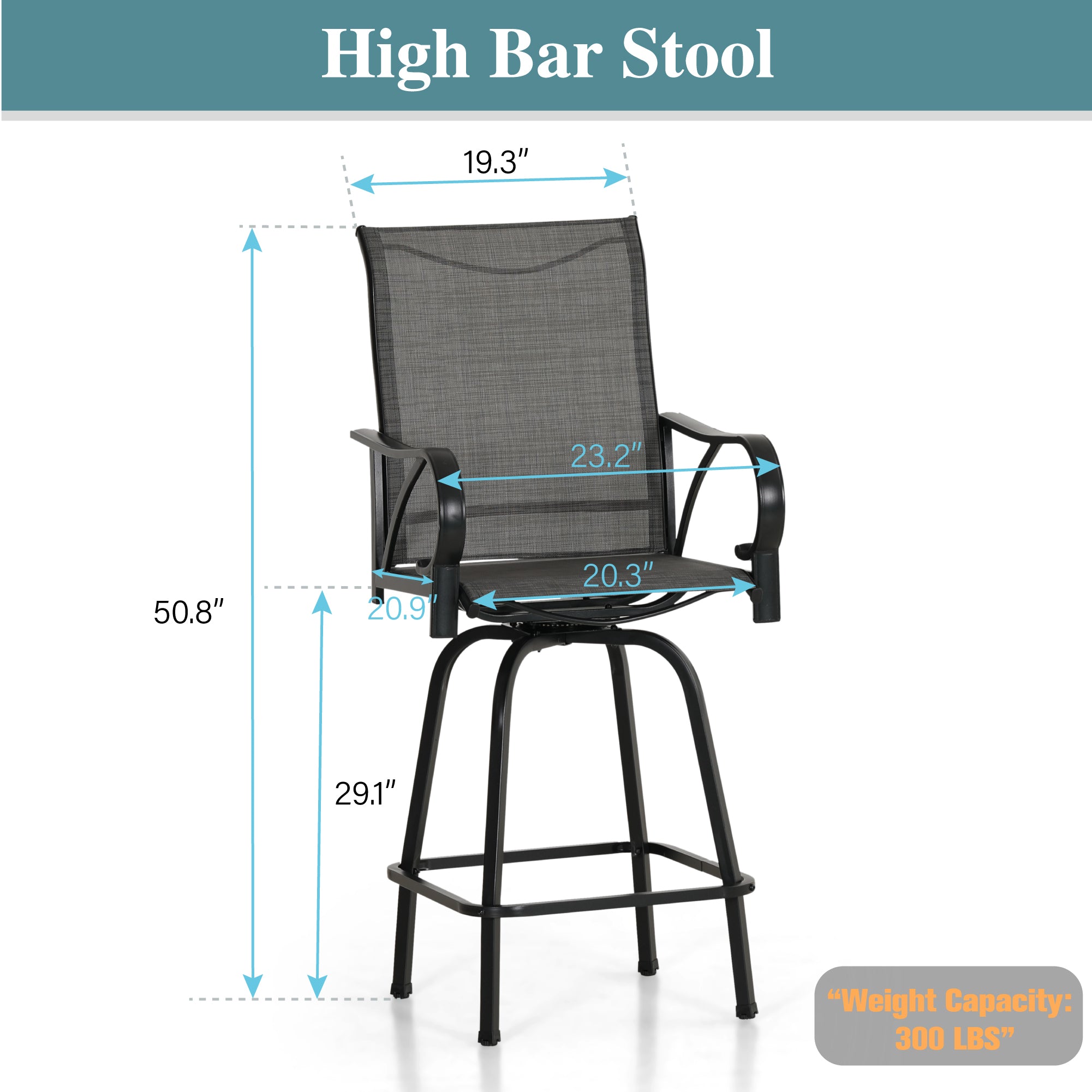 Sophia & William 7-Piece Patio Bar Stool Set - Grey Textilene Swivel Bar Stools with Backrest - Outdoor Dining, Poolside Lounging & Backyard Entertaining