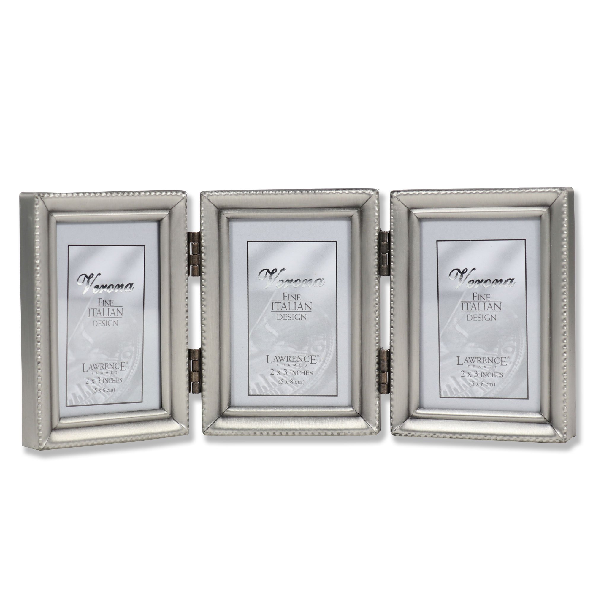 Lawrence Frames Bead Border Design, 2.5x3.5 Triple Photo Frame in Pewter - Perfect for Displaying Family Photos, Wedding Pictures, and Home Decor