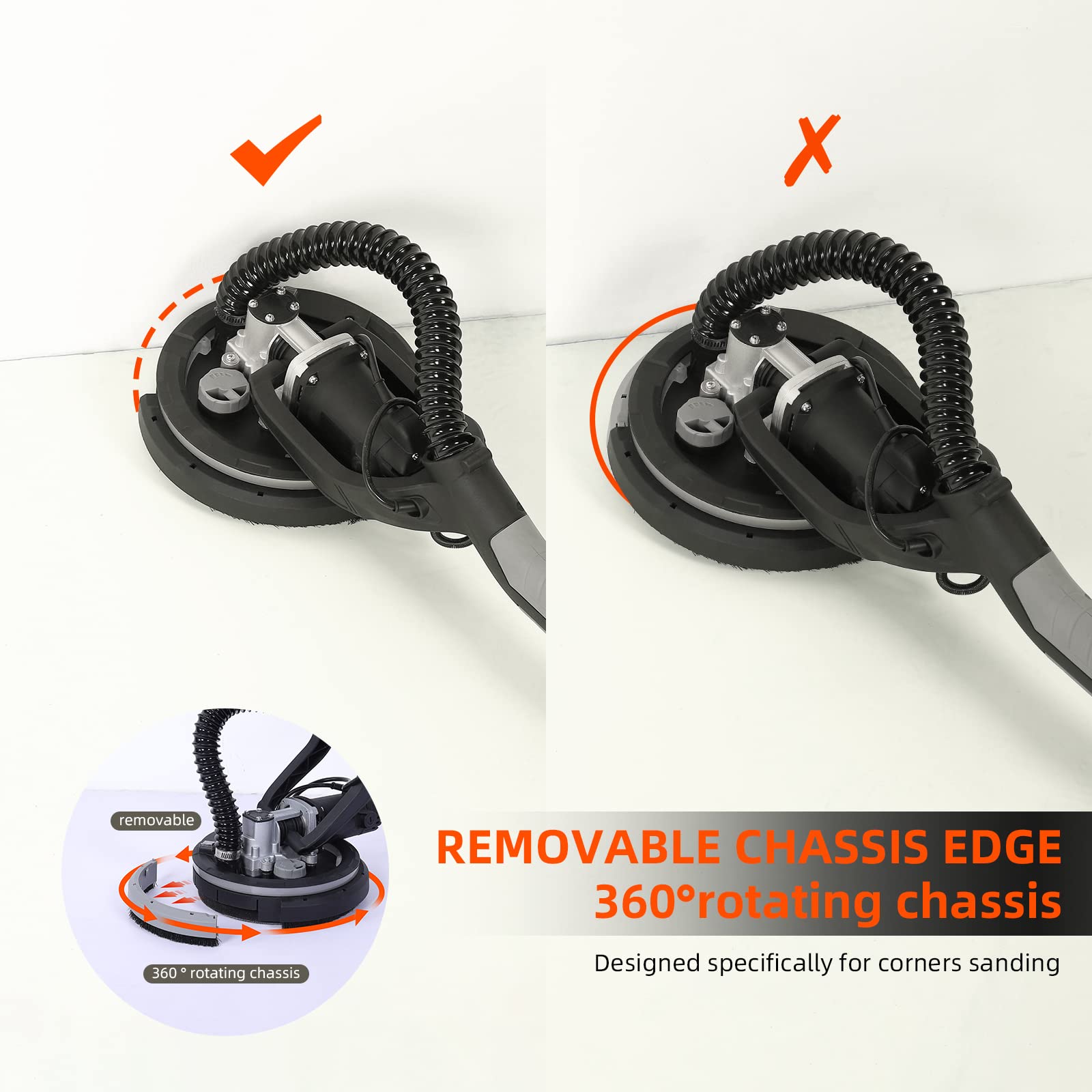 750W Electric Drywall Sander with LED Light - 7 Variable Speed (900-1800 RPM) - Includes 14 Sanding Discs & Extendable Handle - 6.5A Power - Perfect for Drywall Repair, Ceiling Sanding & Home Renovation Projects