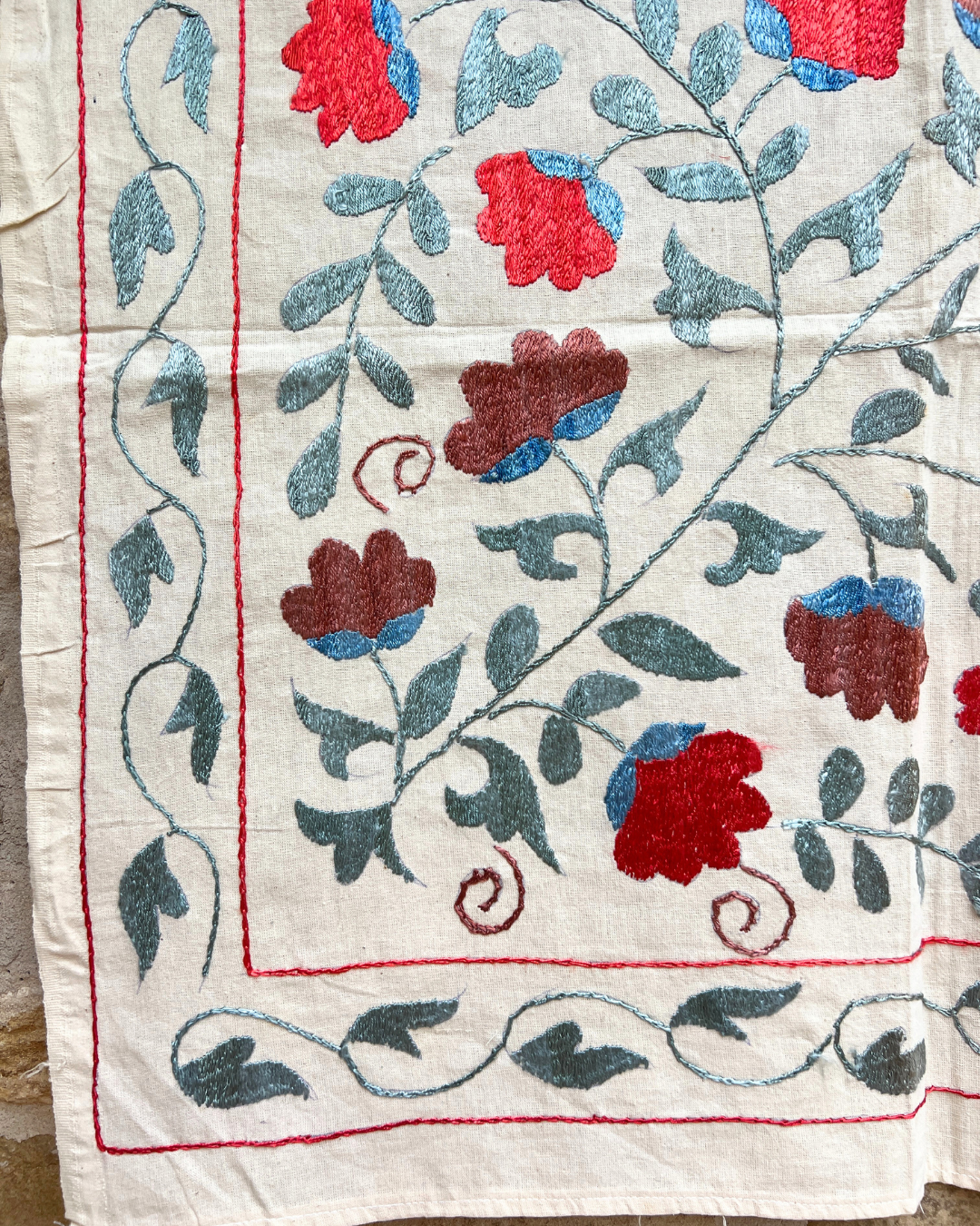Extra Small Suzani 02 - Handmade Cotton Embroidered Pillow Cover - Bohemian Home Decor for Sofa, Bed & Nursery - Perfect for Boho Chic, Farmhouse & Eclectic Interior Design Styles