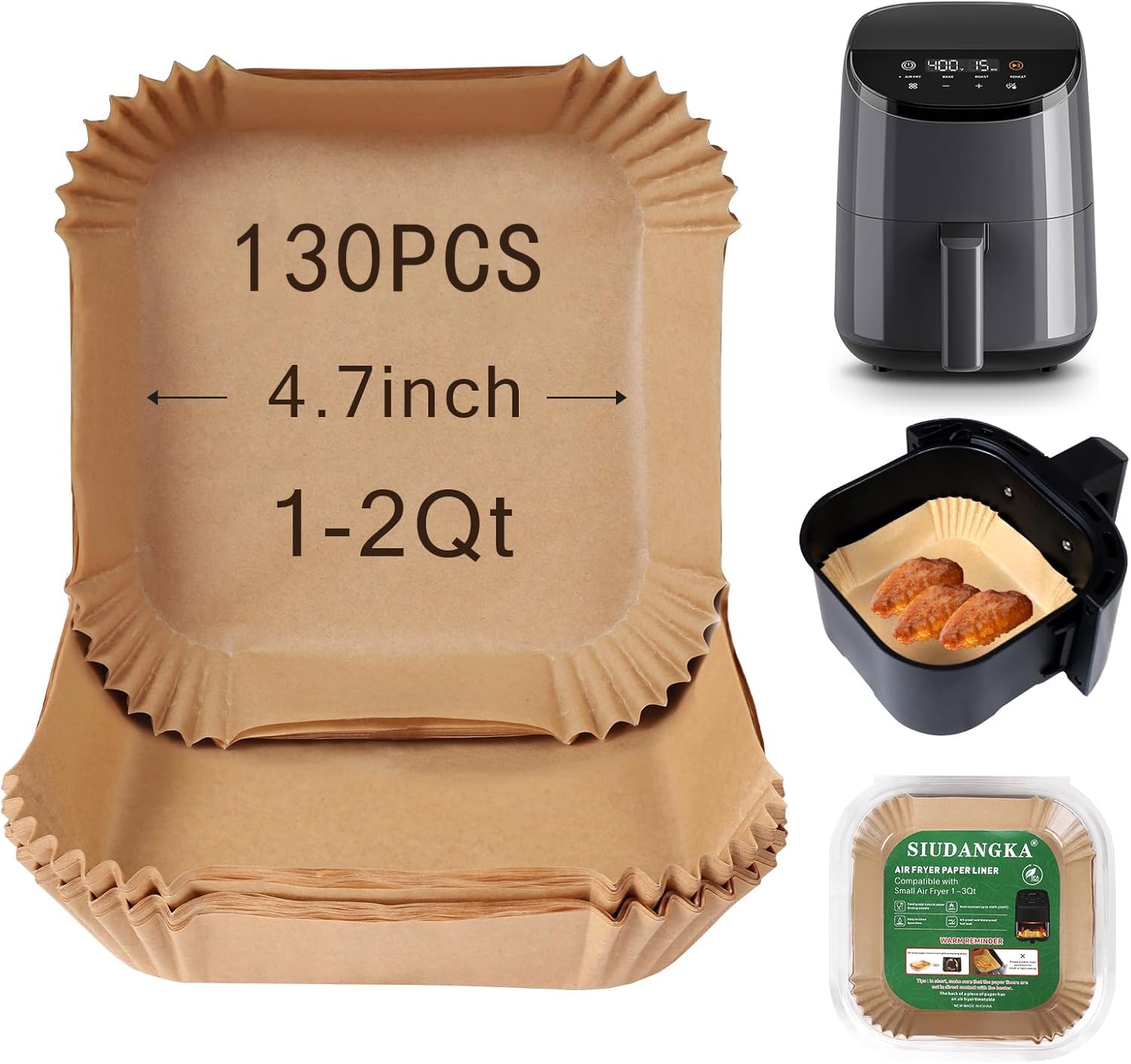Disposable Small Air Fryer Liners 1-2 Qt - 130 PCS Parchment Paper Baking Sheets for COSORI 2.1 Qt Air Fryer Accessories | Perfect for Healthy Cooking, Meal Prep & Easy Cleanup